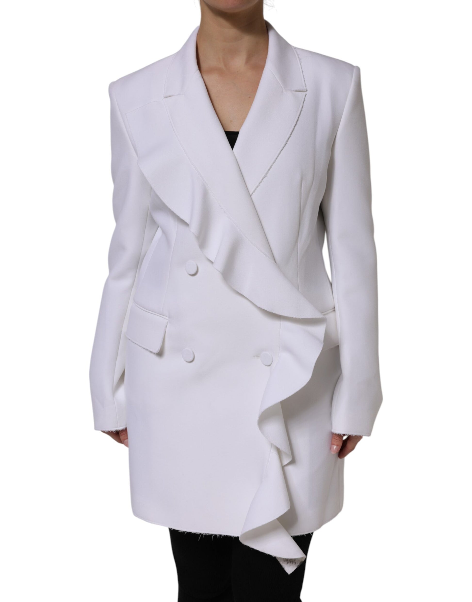 MSGM White Polyester Long Sleeves Ruffled Wrap Jacket