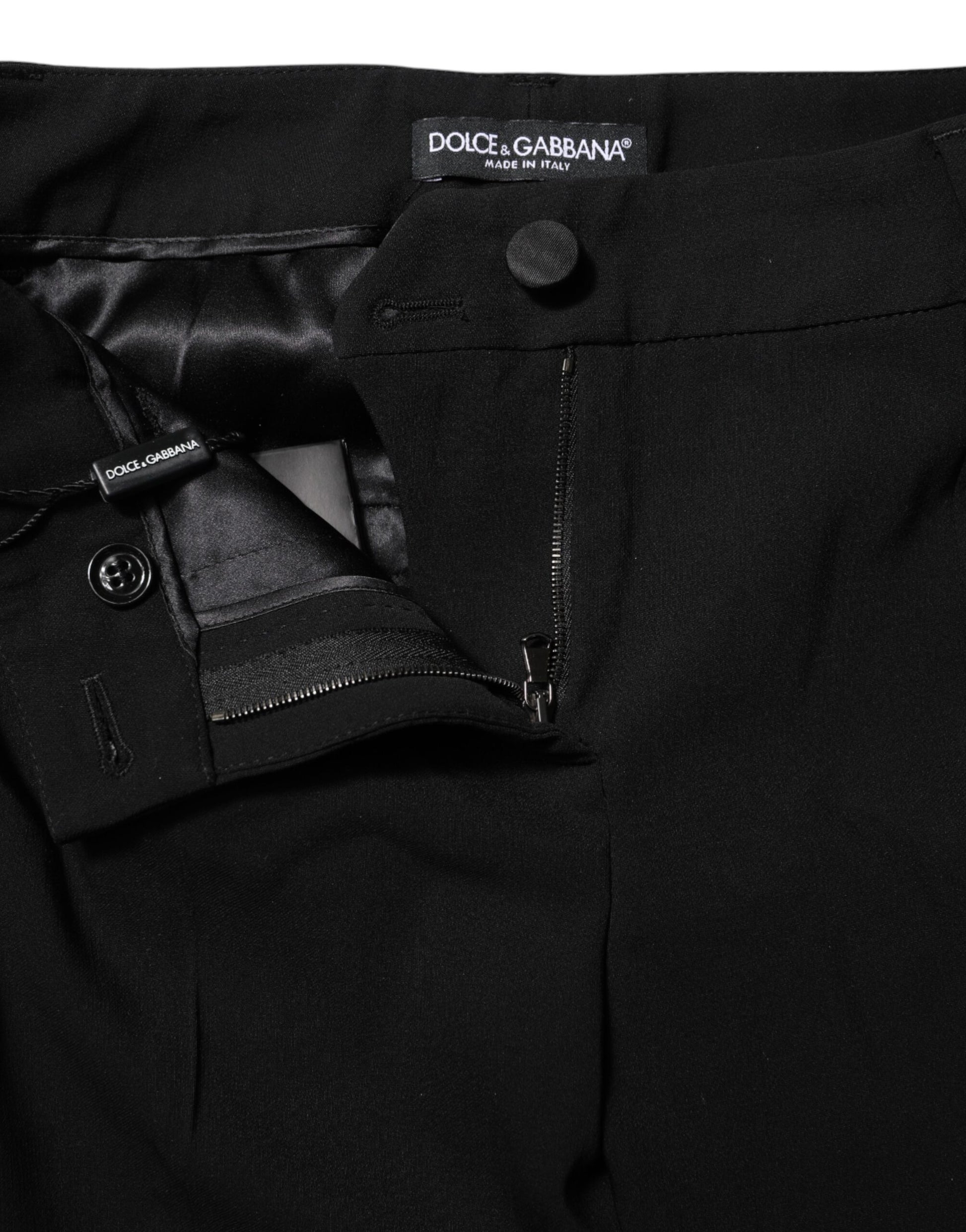 Dolce & Gabbana Black Wool Mid Waisted Tapered Dress Pants