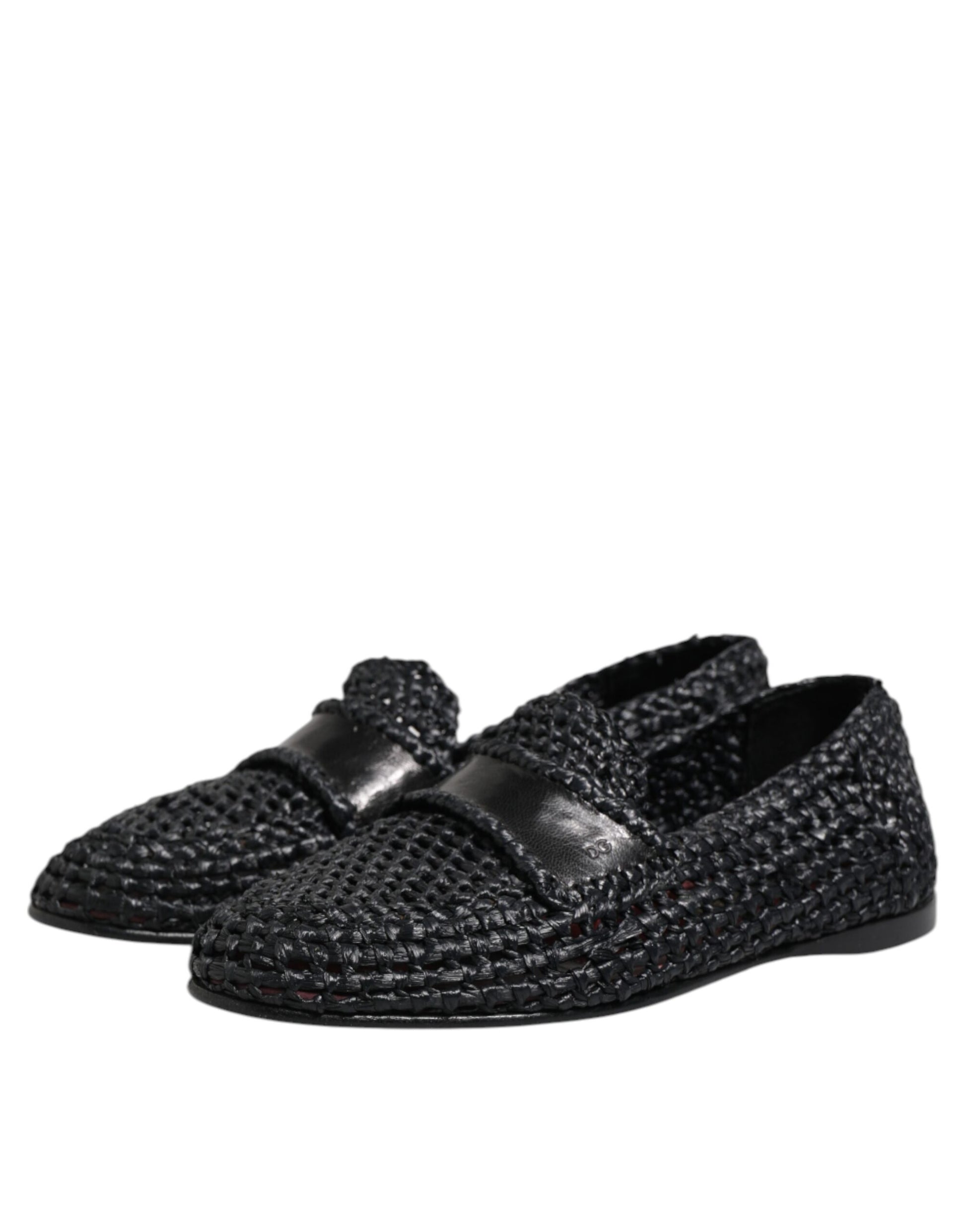 Dolce & Gabbana Black Woven Leather Slip On Loafers Men Shoes