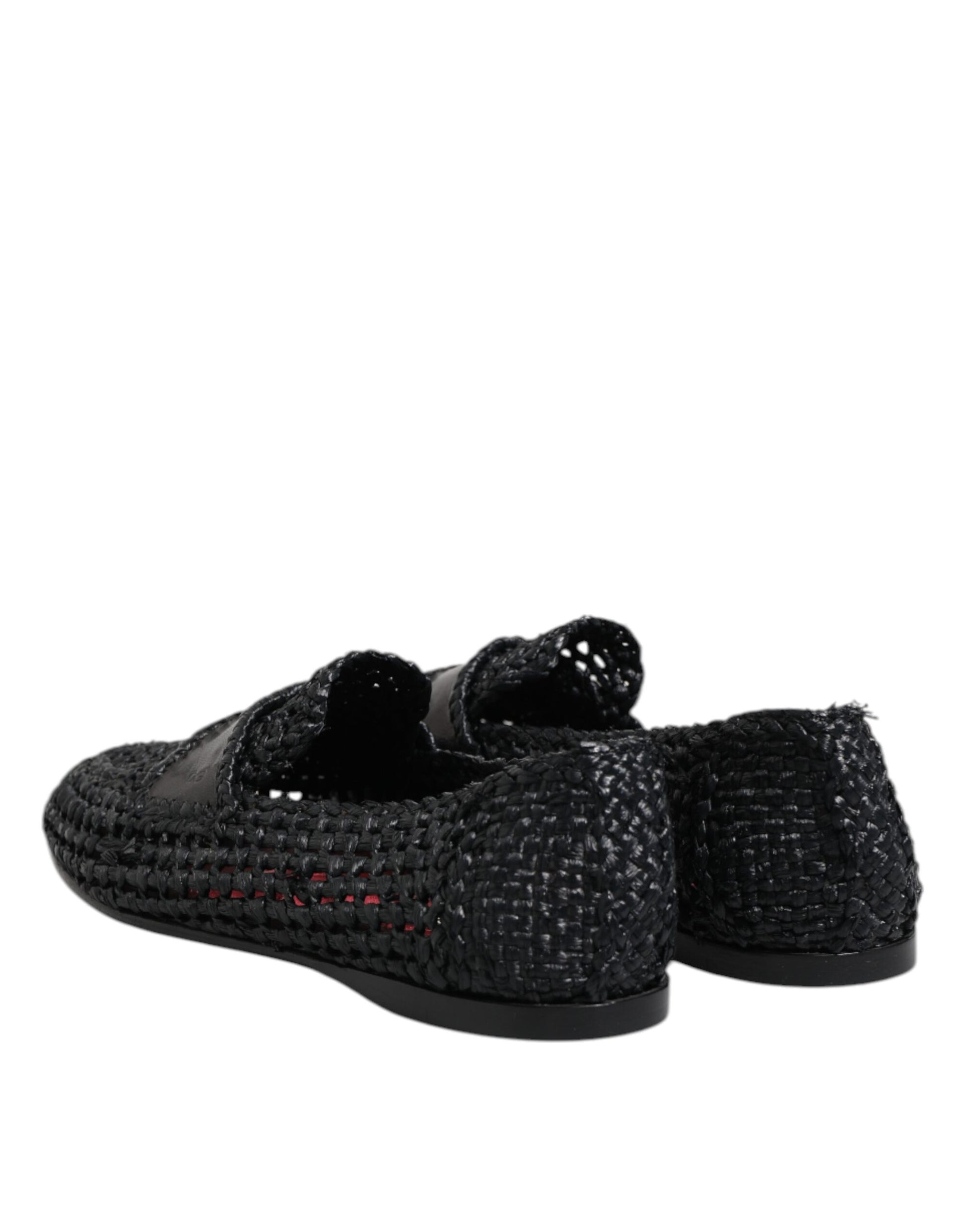 Dolce & Gabbana Black Woven Leather Slip On Loafers Men Shoes