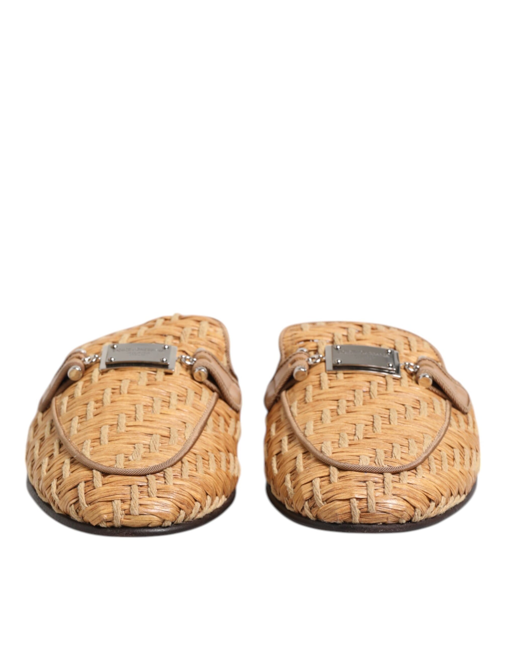 Dolce & Gabbana Beige Rattan Flat Mule Men Sandals Shoes