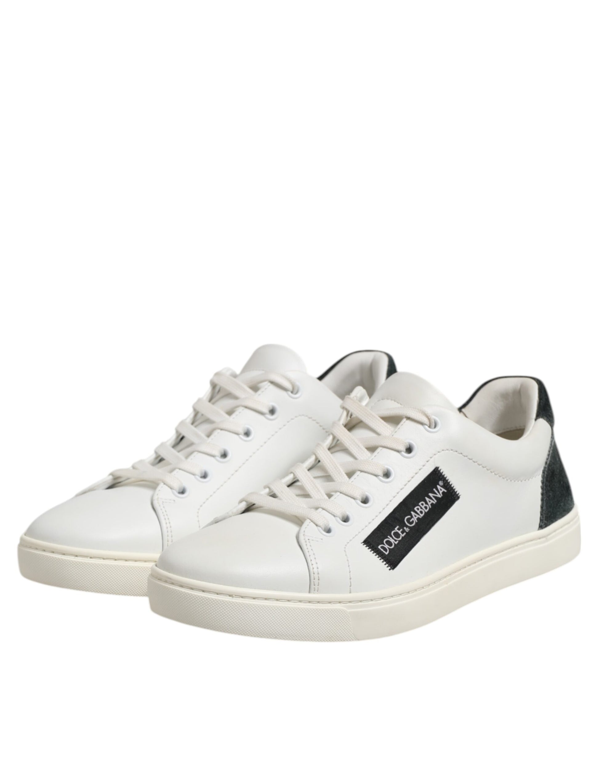 Dolce & Gabbana White Black Leather Lace Up Men Sneakers Shoes