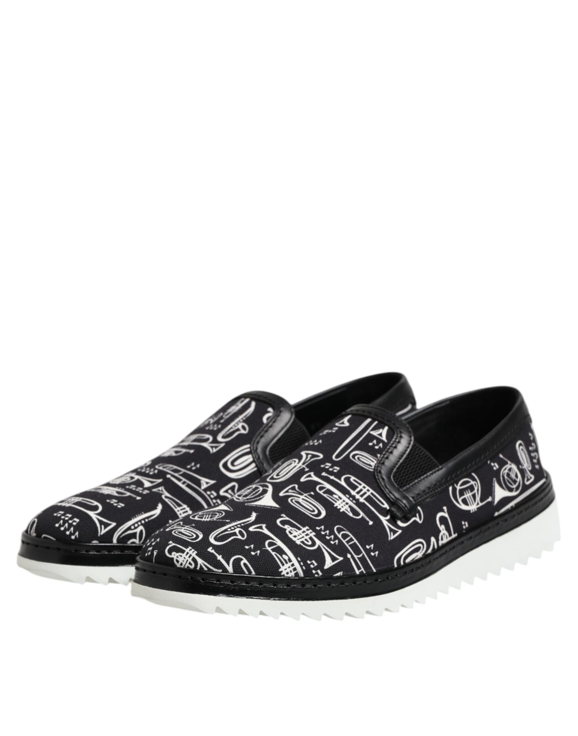 Dolce & Gabbana Black Slip On Printed Men Loafers Shoes