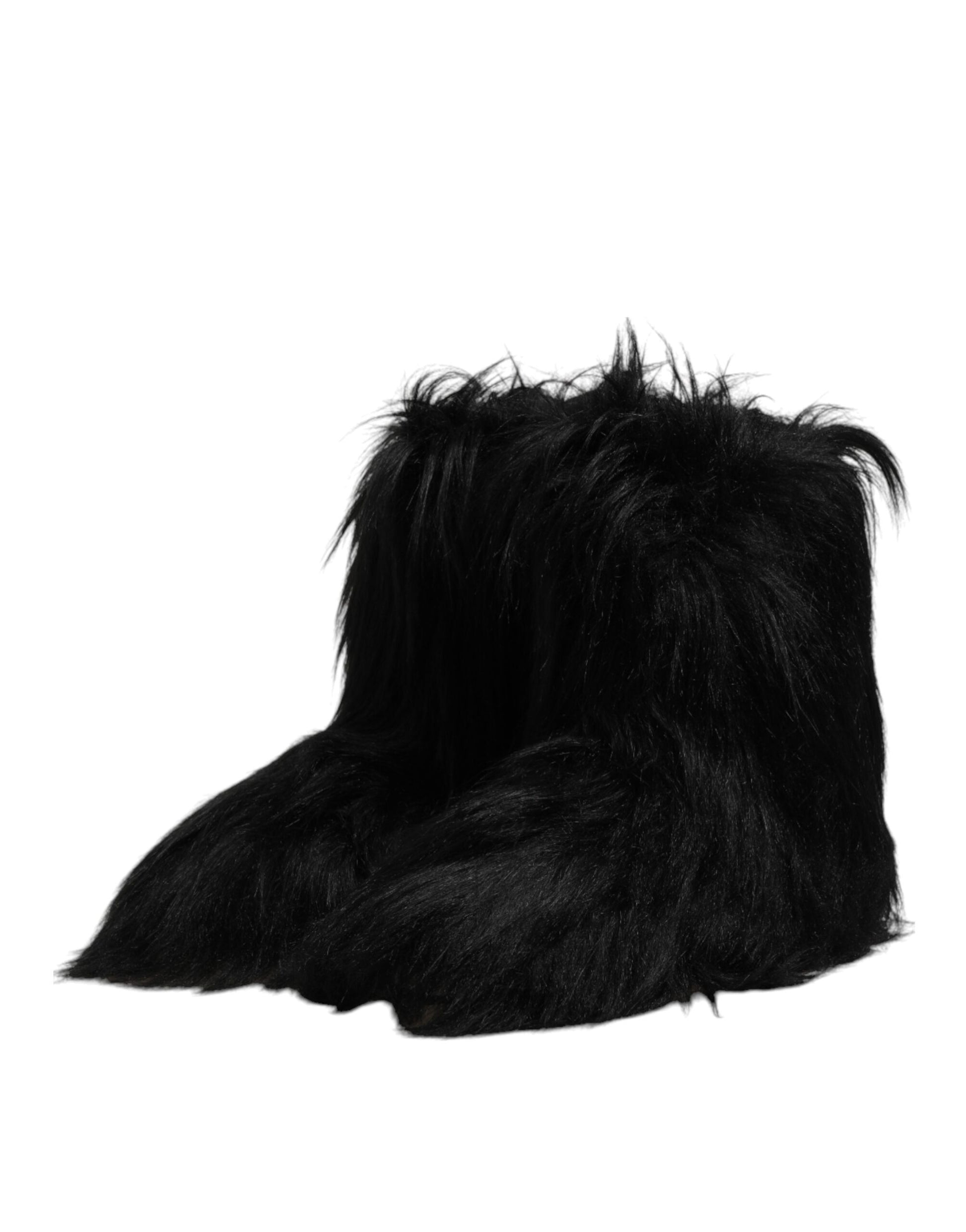 Dolce & Gabbana Black Faux Fur Mid Calf Boots Shoes