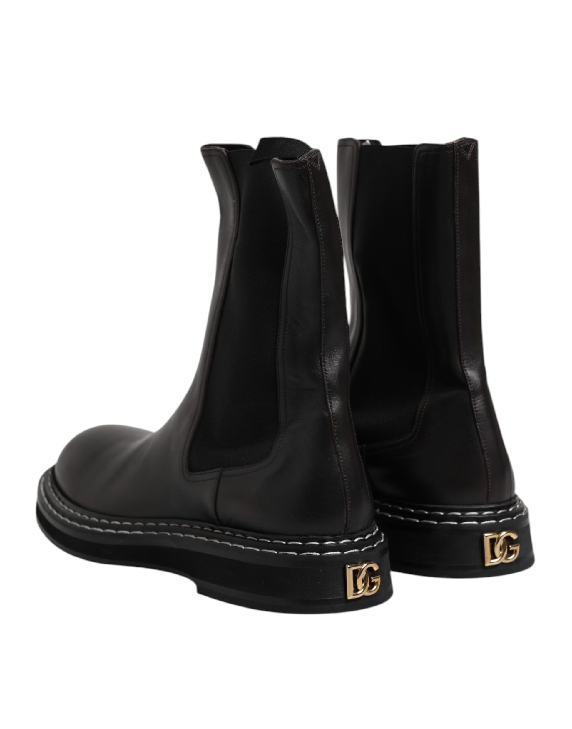 Dolce & Gabbana Black Leather Mid Calf Boots Flats Shoes