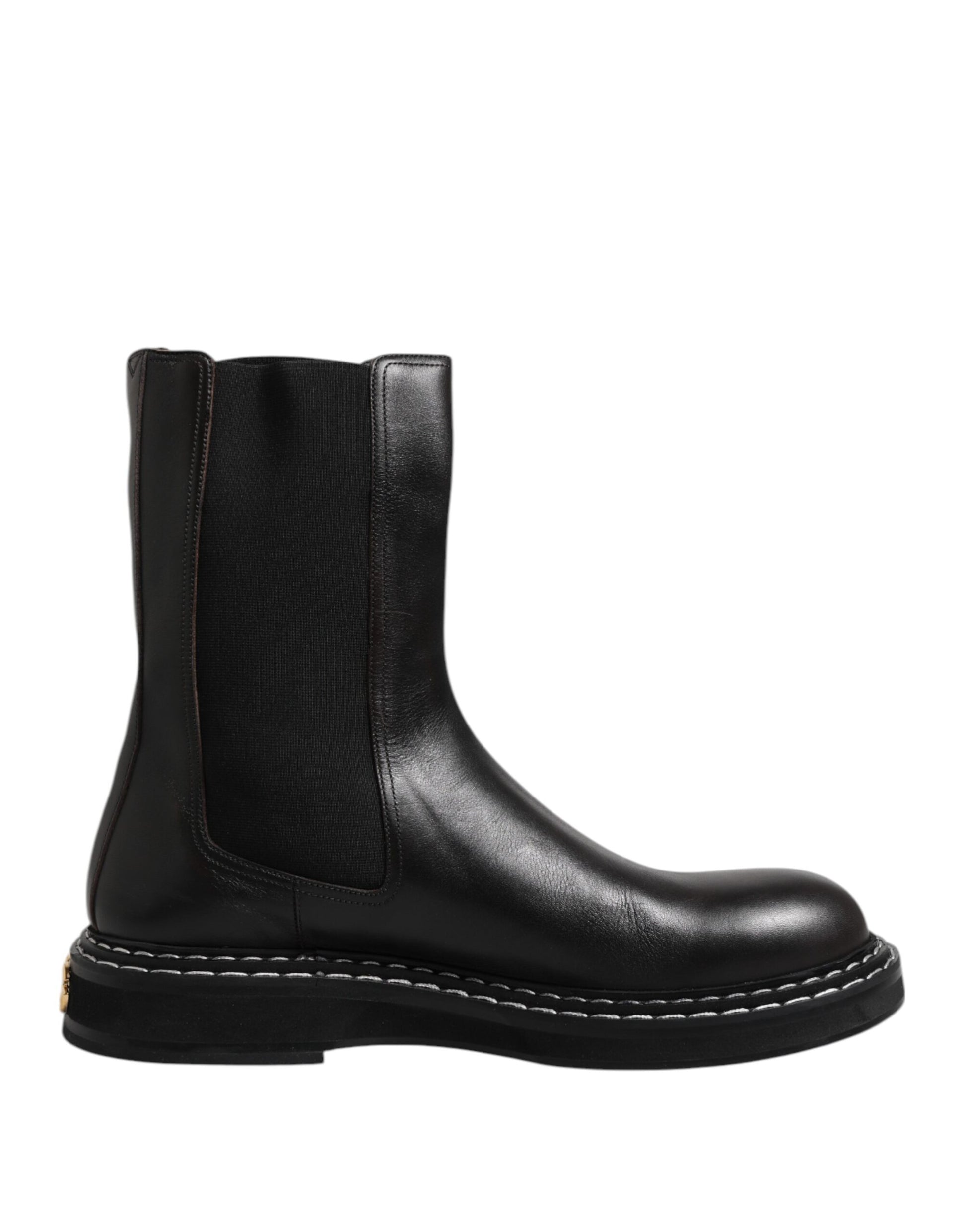Dolce & Gabbana Black Leather Mid Calf Boots Flats Shoes
