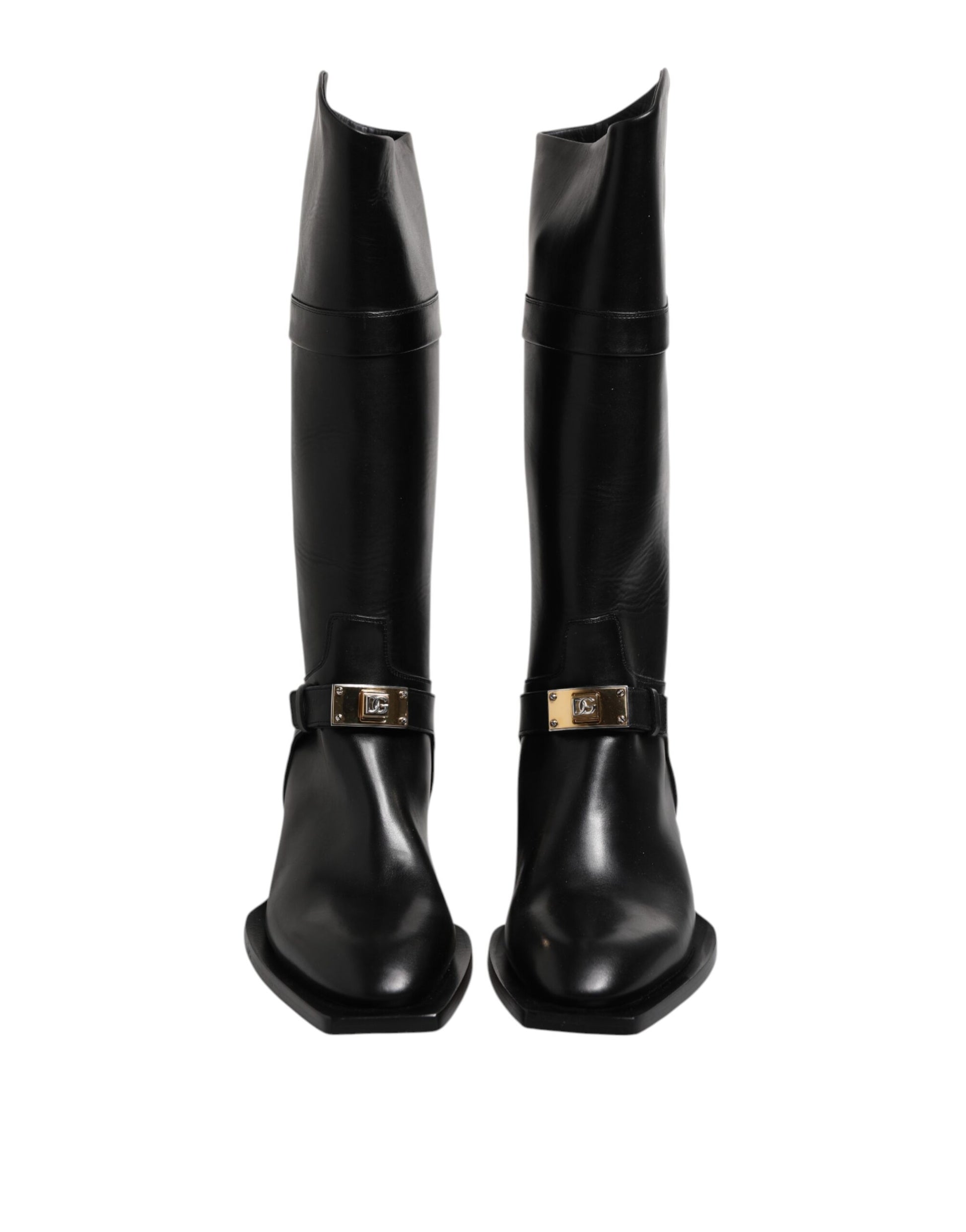Dolce & Gabbana Black Leather High Boots Flats Shoes