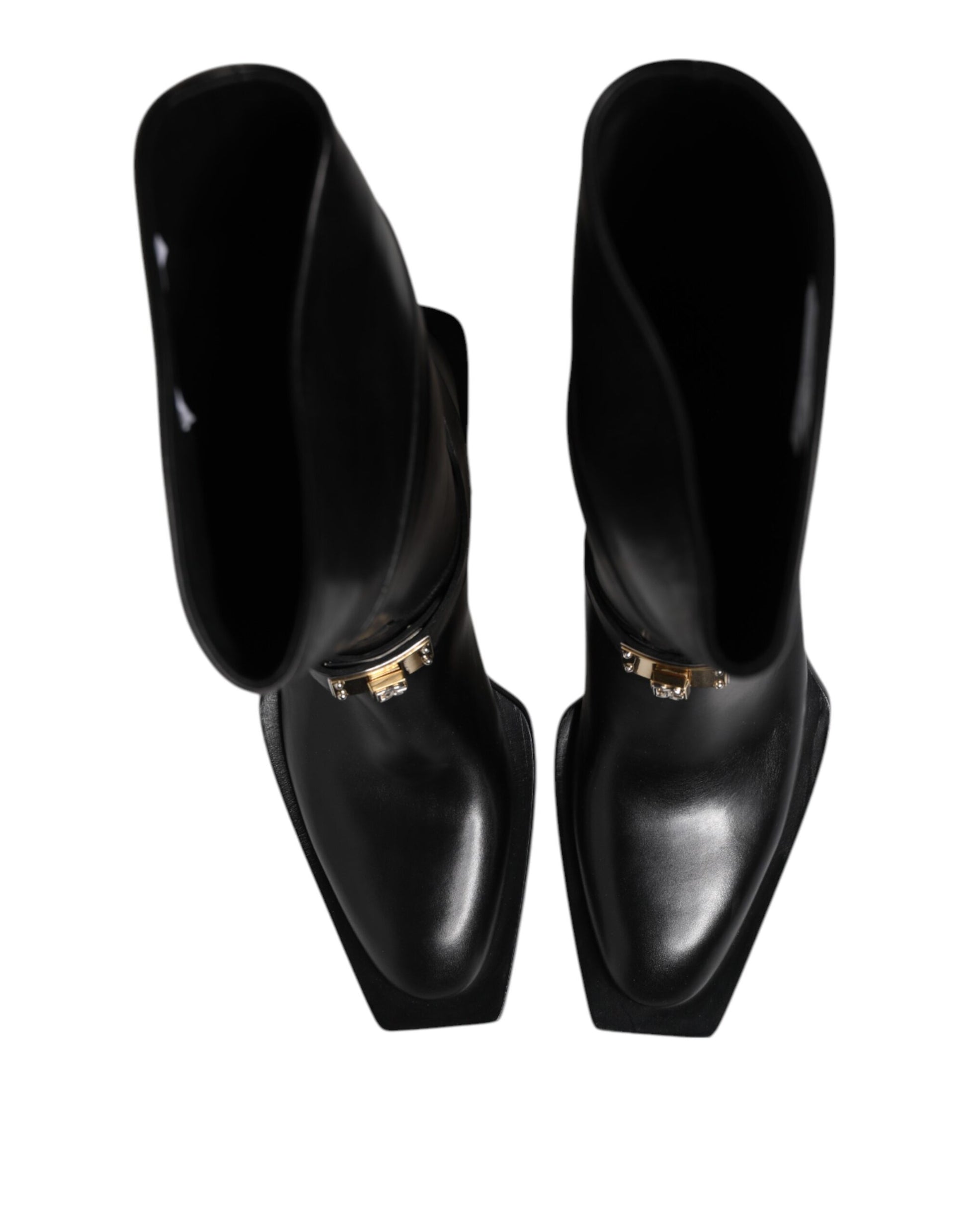Dolce & Gabbana Black Leather High Boots Flats Shoes