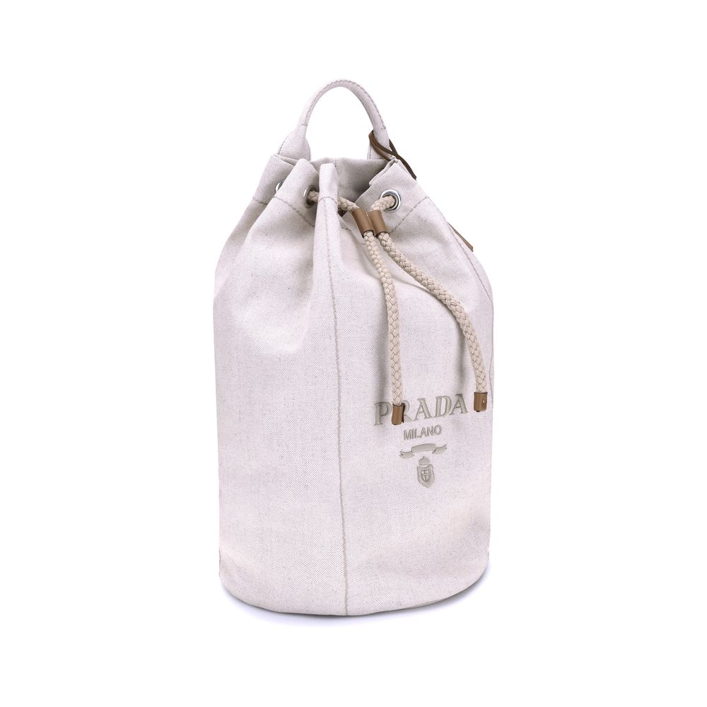 Prada White Cotton Backet Bag
