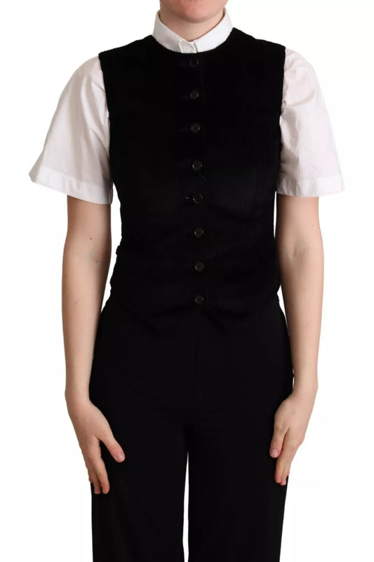 Dolce & Gabbana Black Brown Leopard Print Waistcoat Vest