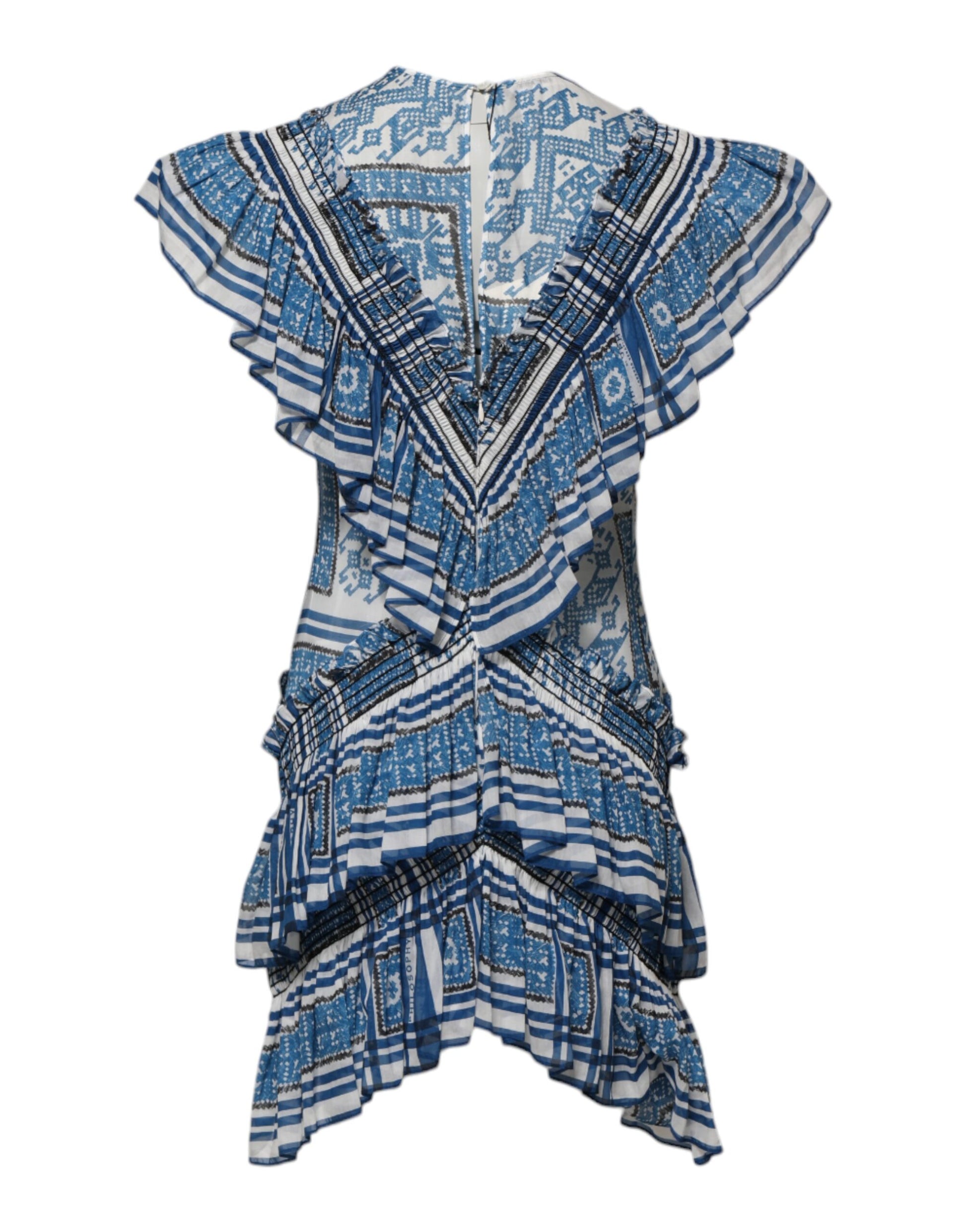 Philosophy di Lorenzo Serafini Blue Patterned Layered Short Sleeves Mini Dress