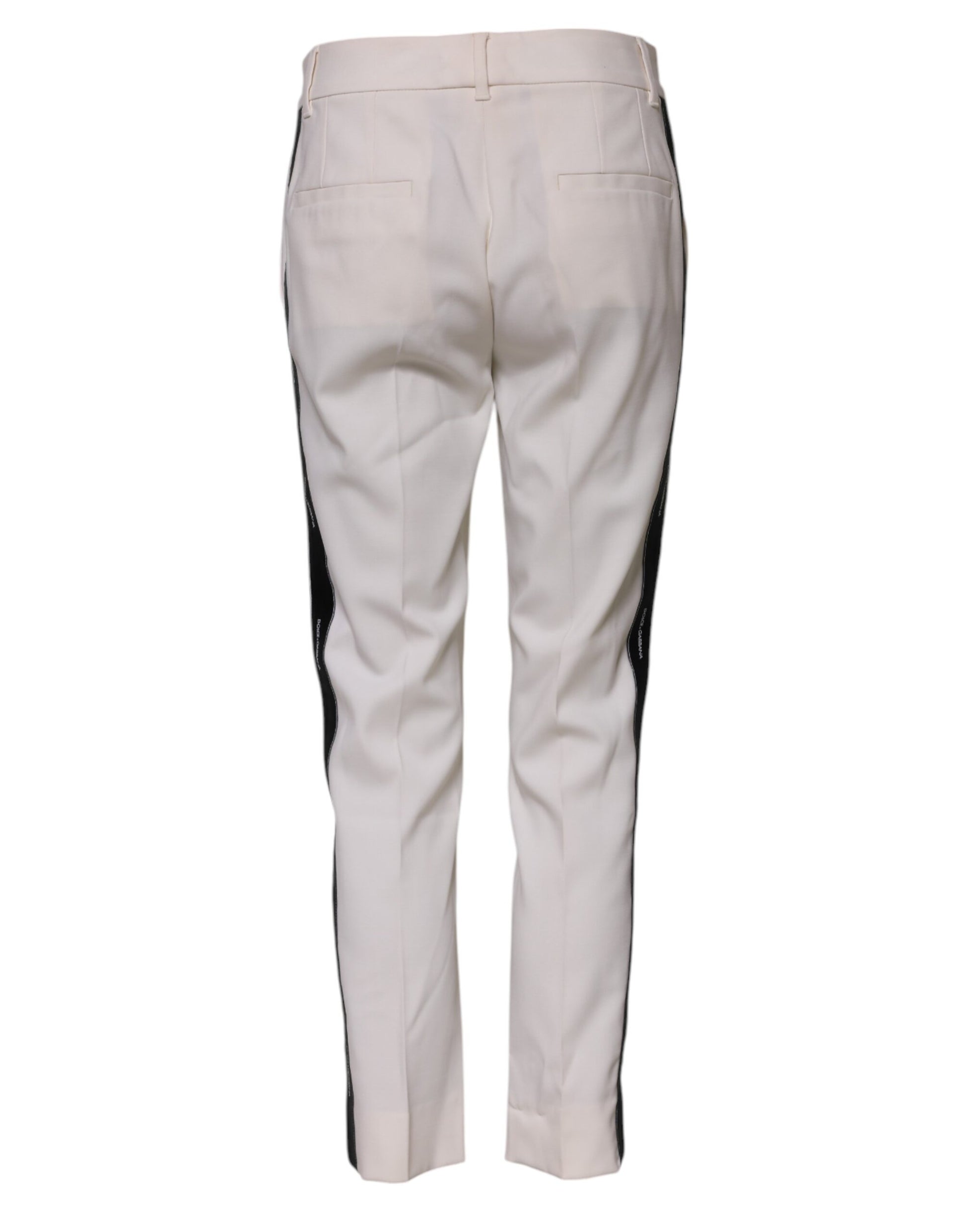 Dolce & Gabbana White Wool Mid Waist Tapered Trouser Pants