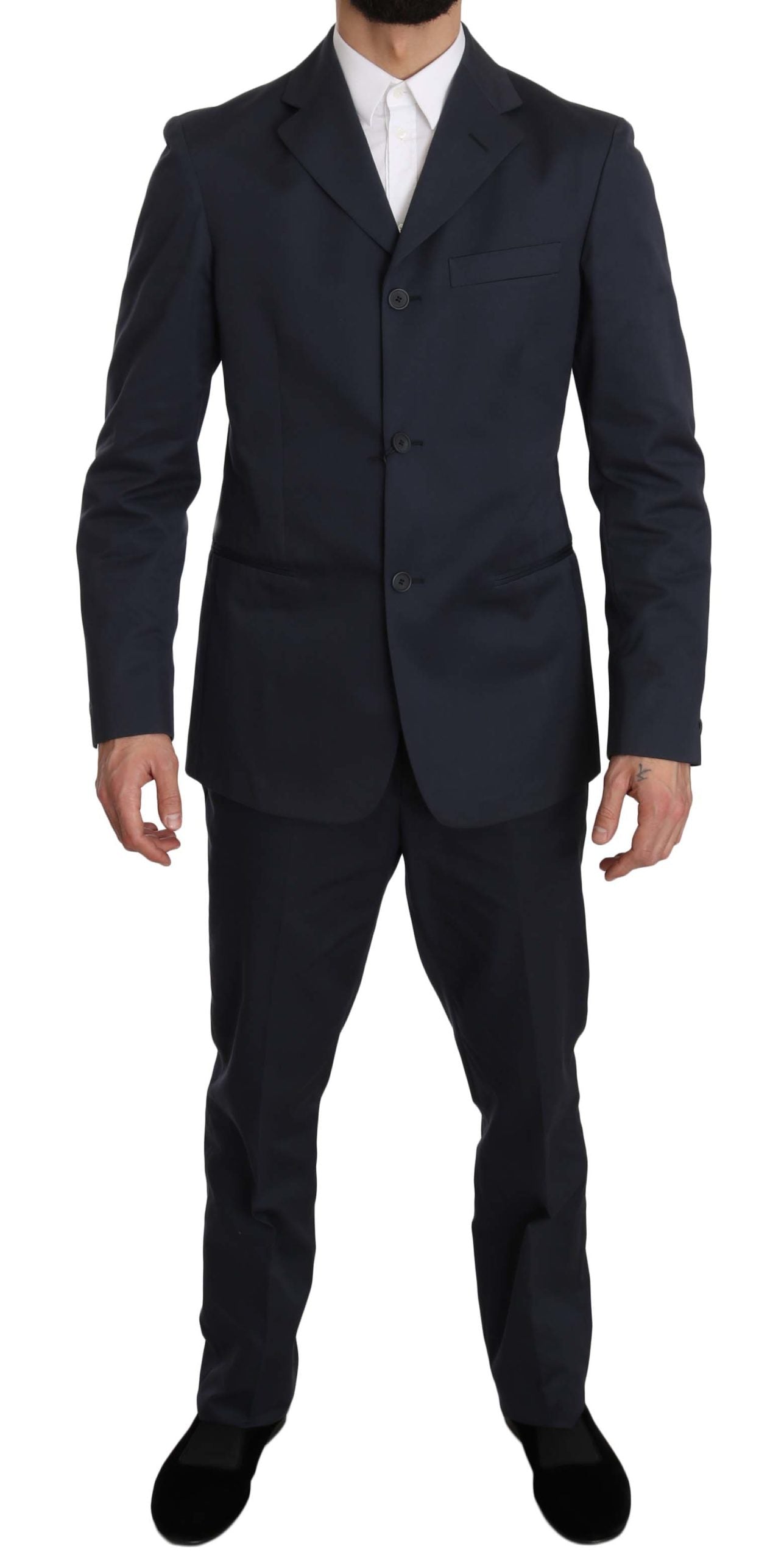 Romeo Gigli Two Piece 3 Button Cotton Blue Solid Suit