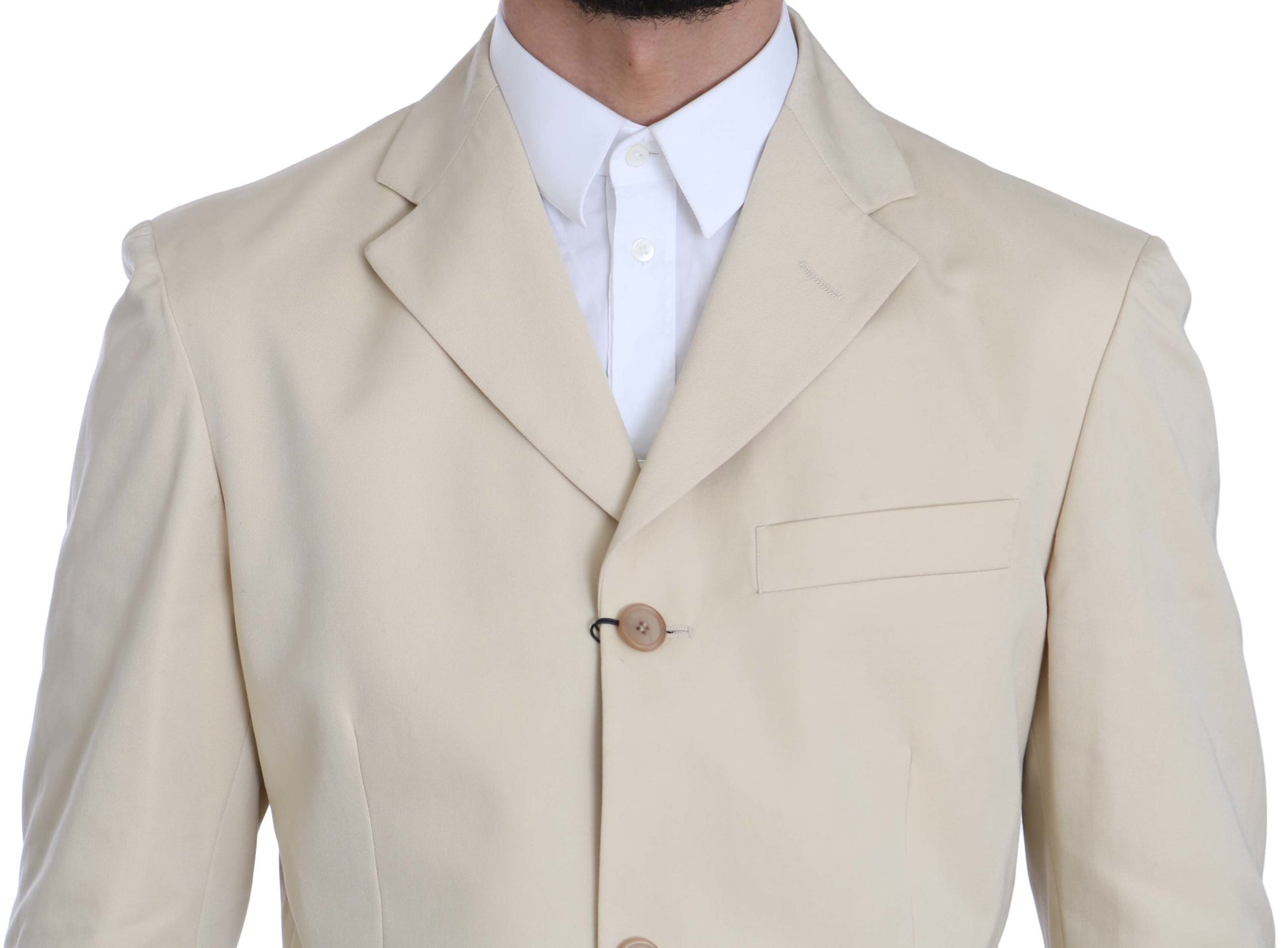 Romeo Gigli Two Piece 3 Button Beige Cotton Solid Suit