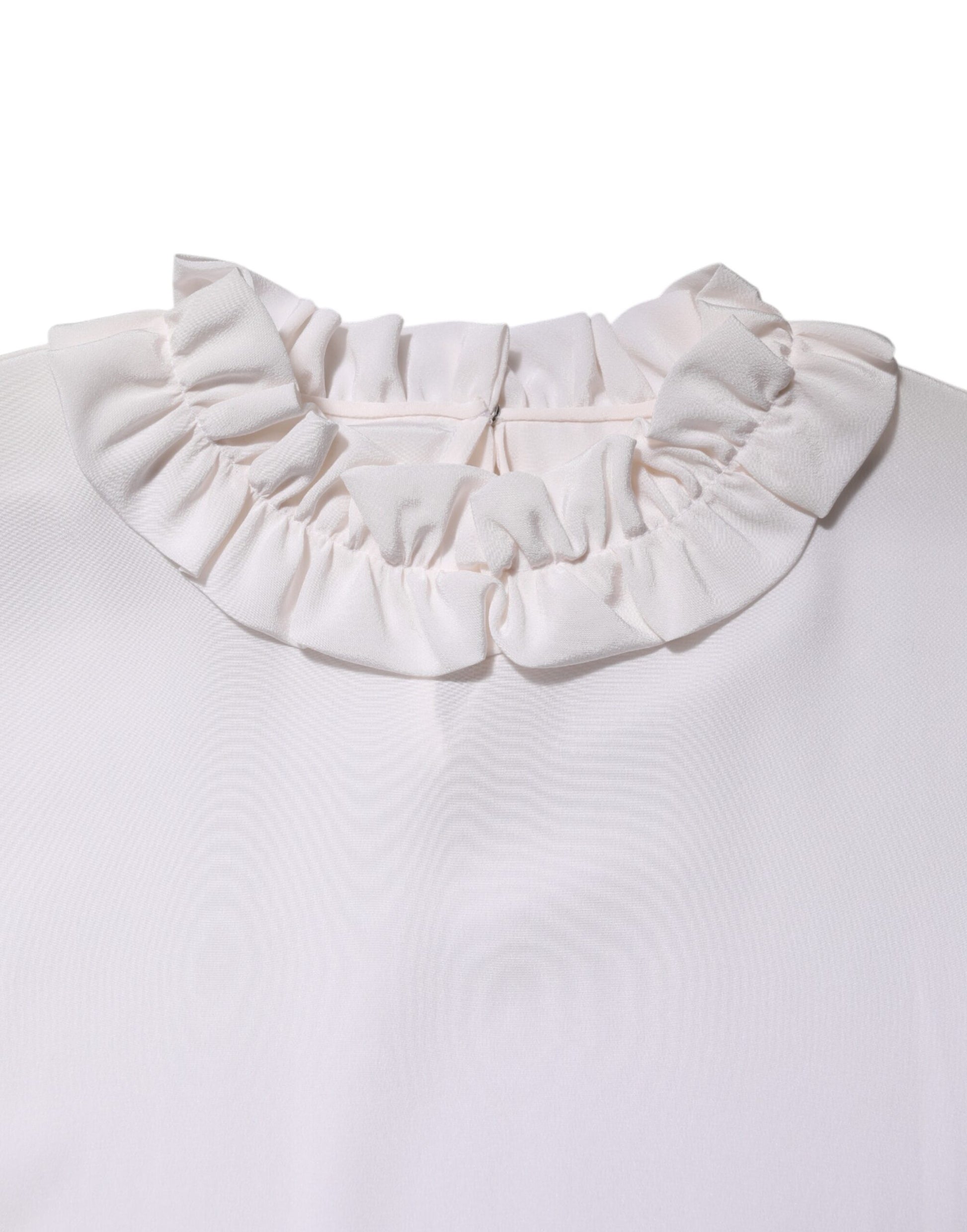 Dolce & Gabbana White Ruffled Neckline Blouse Pullover Top