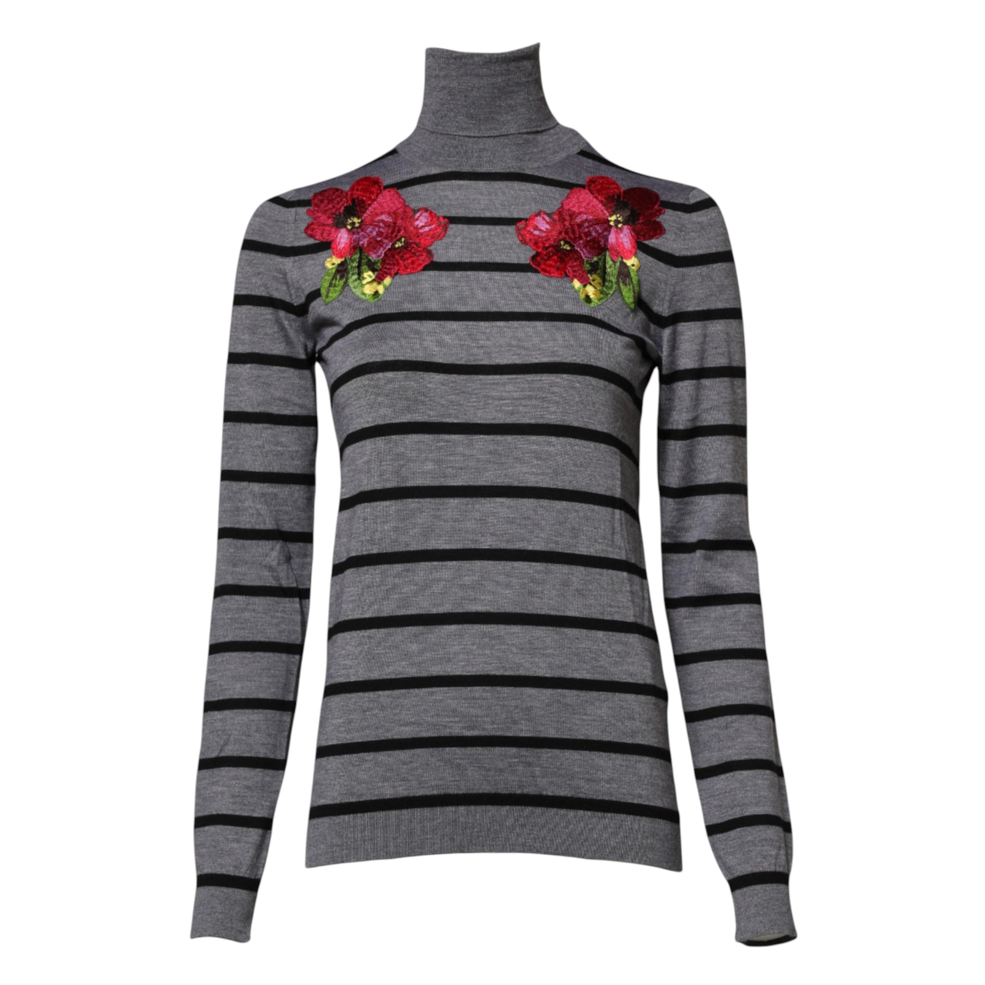 Dolce & Gabbana Gray Floral Embroidery Pullover Sweater