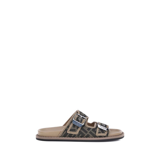 Fendi Brown Calf Leather Bos Taurus Flat Sandals
