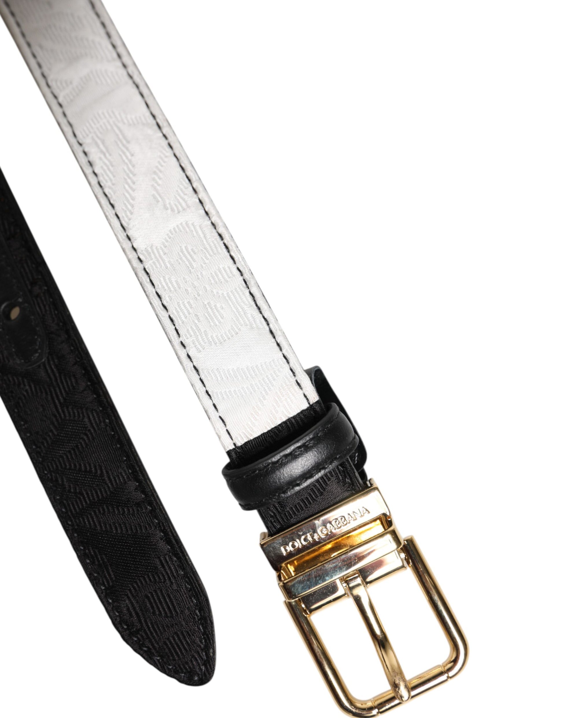 Dolce & Gabbana Black White Patchwork Gold Metal Buckle Belt