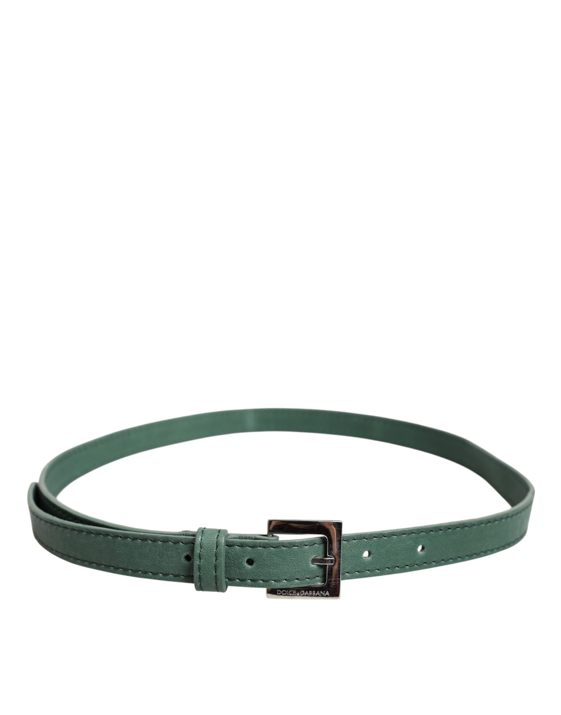 Dolce & Gabbana Dark Green Leather Silver Metal Buckle Belt