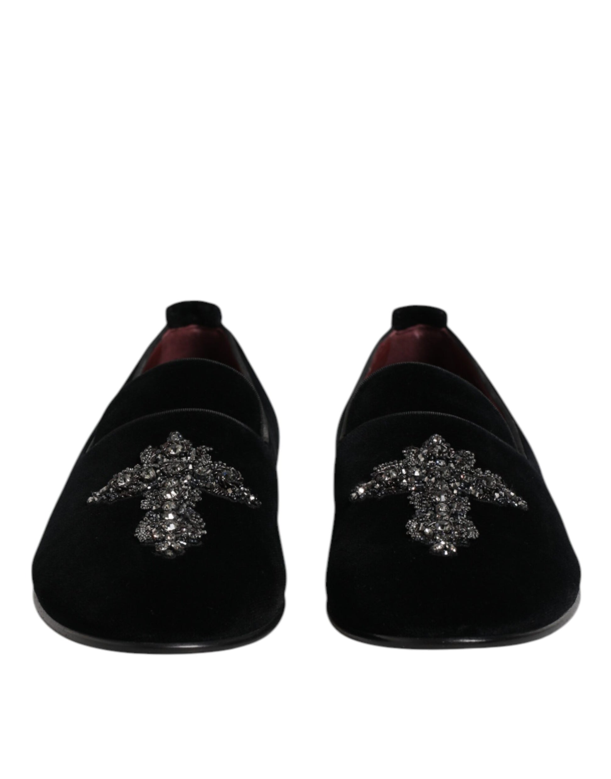 Dolce & Gabbana Black Velvet Embellished Loafer Slip On Shoes