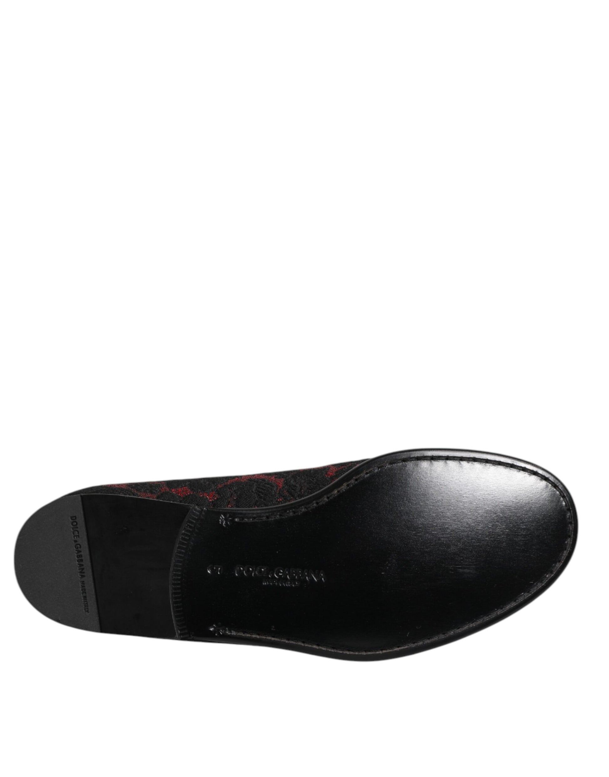 Dolce & Gabbana Red Black Jacquard Slip On Men Loafers Shoes