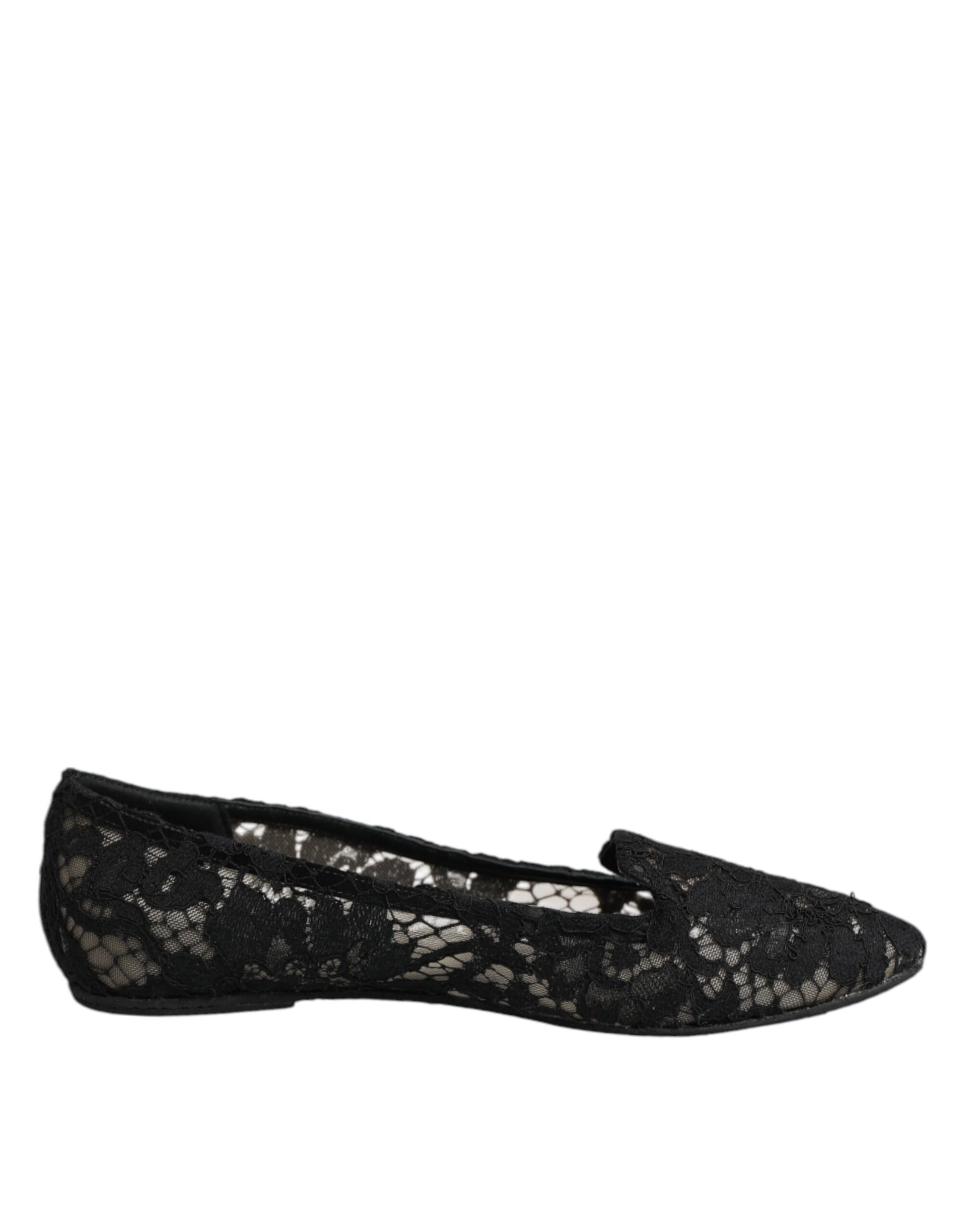 Dolce & Gabbana Black Taormina Lace Slip On Flats Shoes