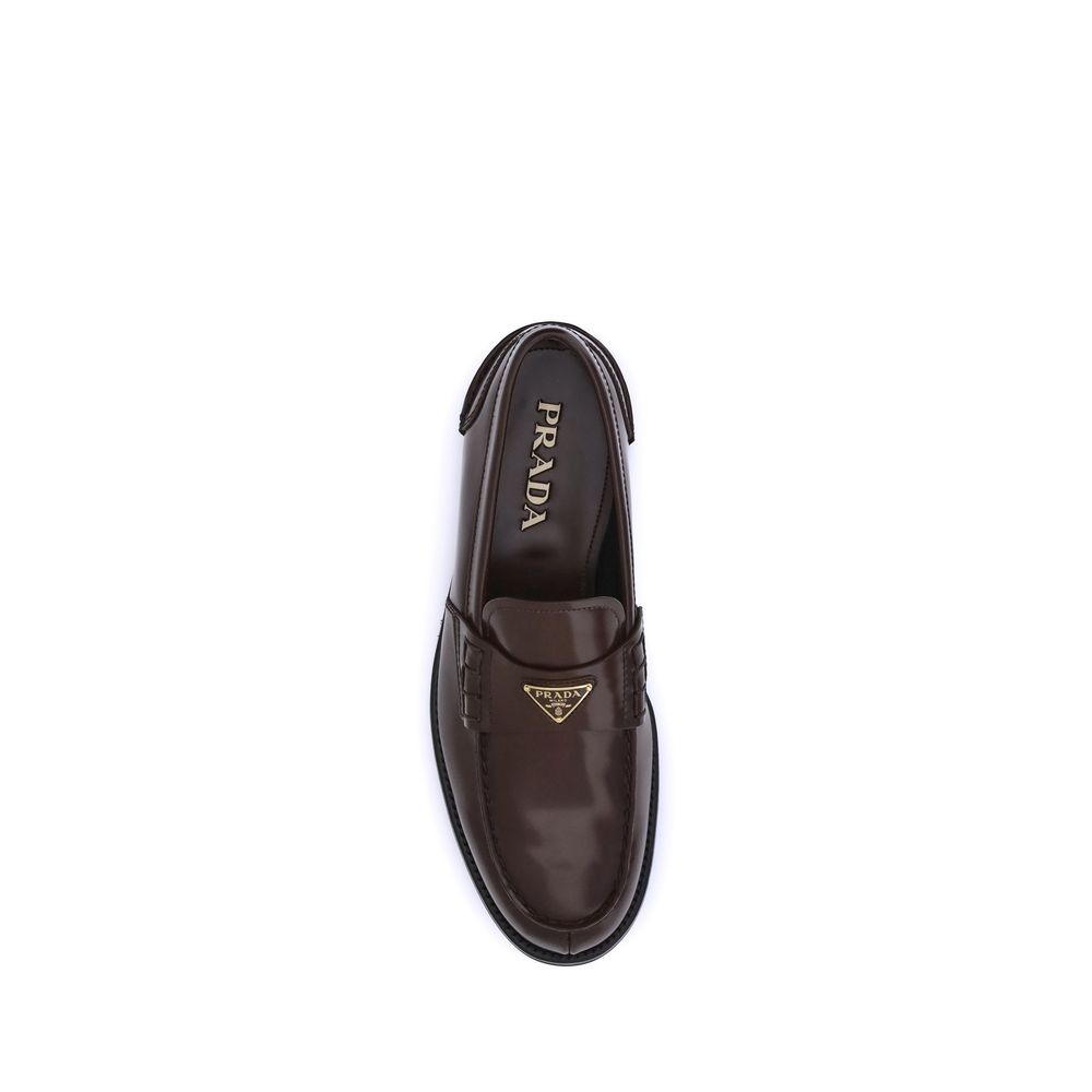 Prada Brown Calf Leather Bos Taurus Slip-On Loafers