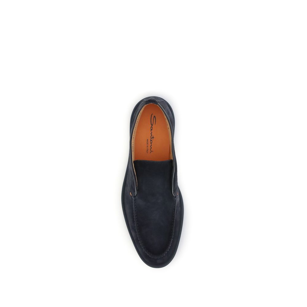 Santoni Blue Calf Leather Bos Taurus Slip-On Loafers