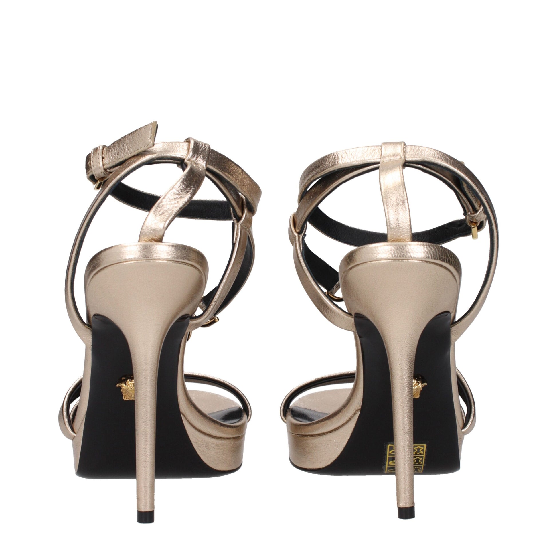 Versace Gold Leather Stiletto Heel Sandals