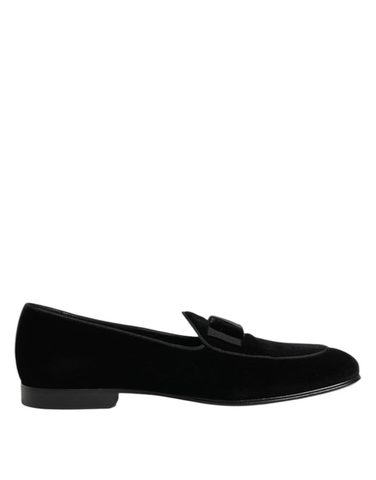 Dolce & Gabbana Black Velvet Loafers Formal Men Dress Shoes