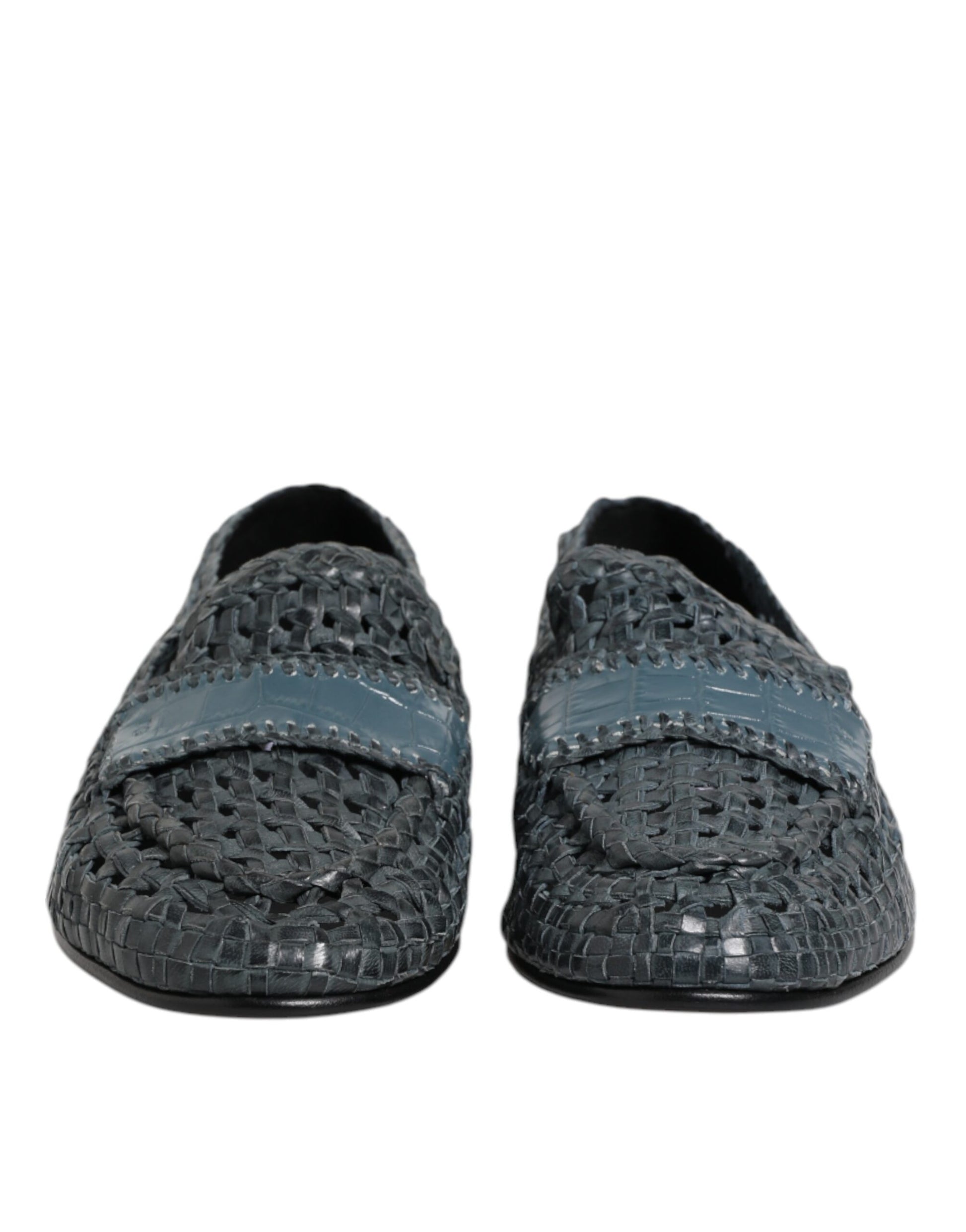 Dolce & Gabbana Blue Woven Raffia Slip On Loafers Shoes