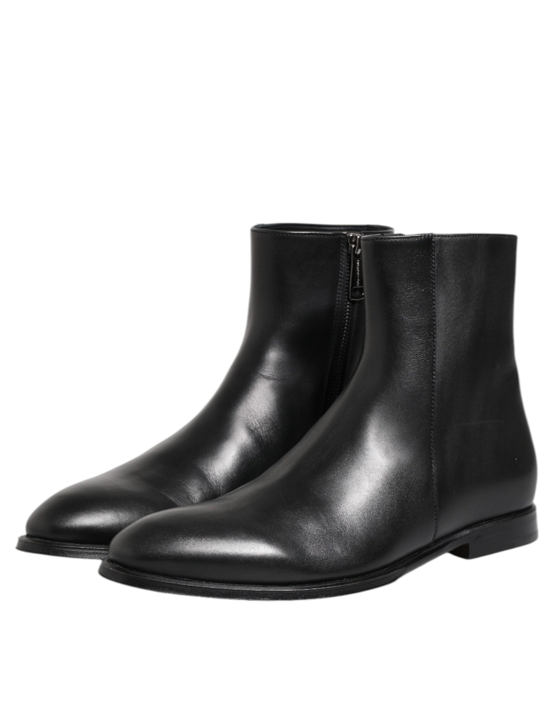 Dolce & Gabbana Black Leather Mid Calf Men Boots Shoes