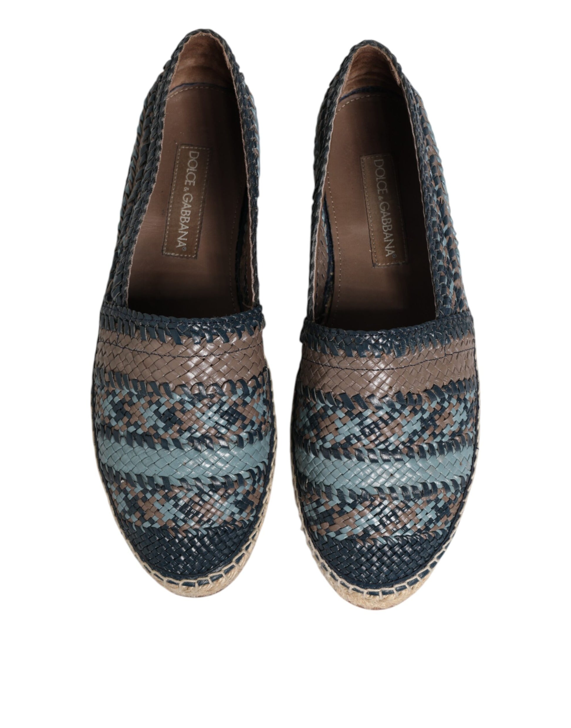 Dolce & Gabbana Blue Gray Woven Leather Buffalo Espadrille Shoes
