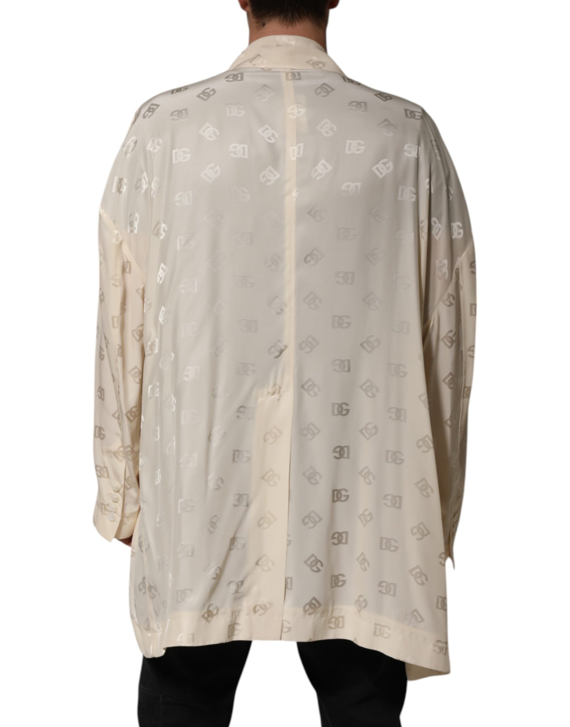 Dolce & Gabbana Beige Polyester Logo Monogram Coat Jacket