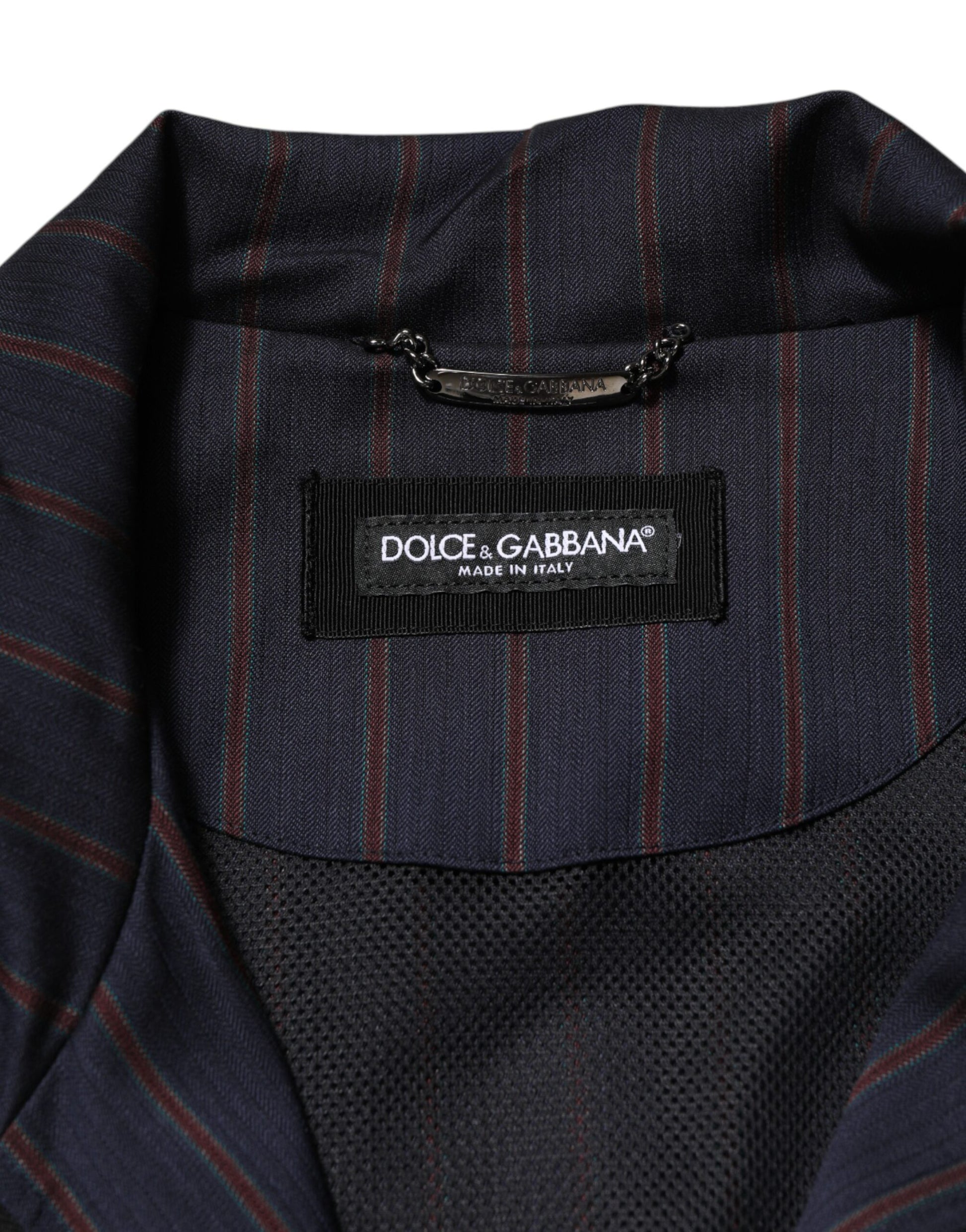 Dolce & Gabbana Blue Red Striped Logo Plaque Full Zip Jacket