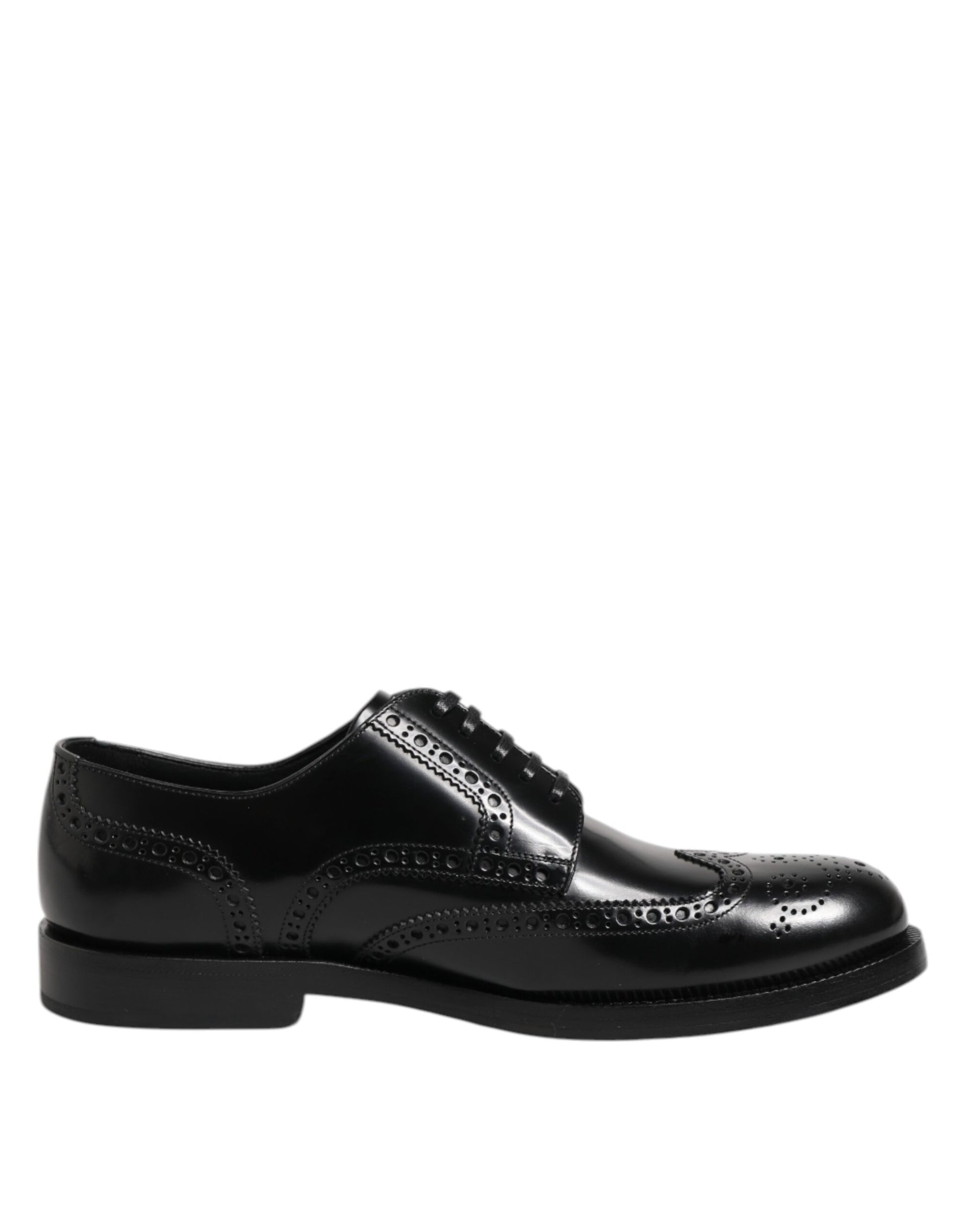 Dolce & Gabbana Black Leather Derby Wingtip Formal Shoes