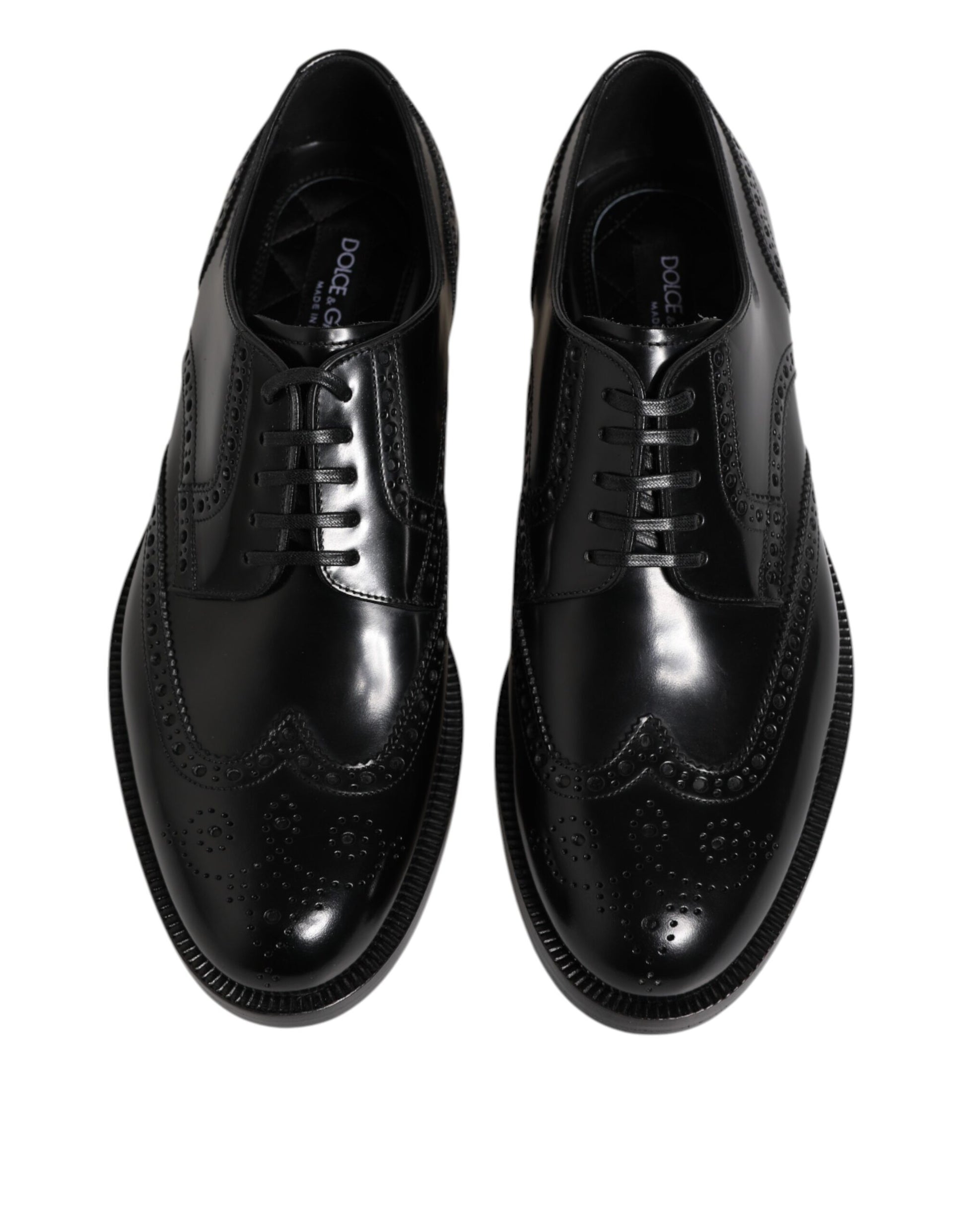 Dolce & Gabbana Black Leather Derby Wingtip Formal Shoes