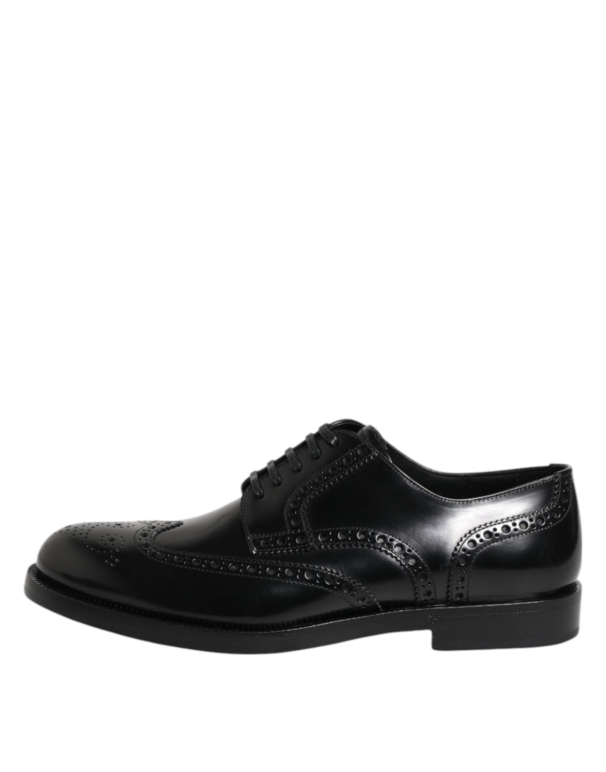 Dolce & Gabbana Black Leather Derby Wingtip Formal Shoes