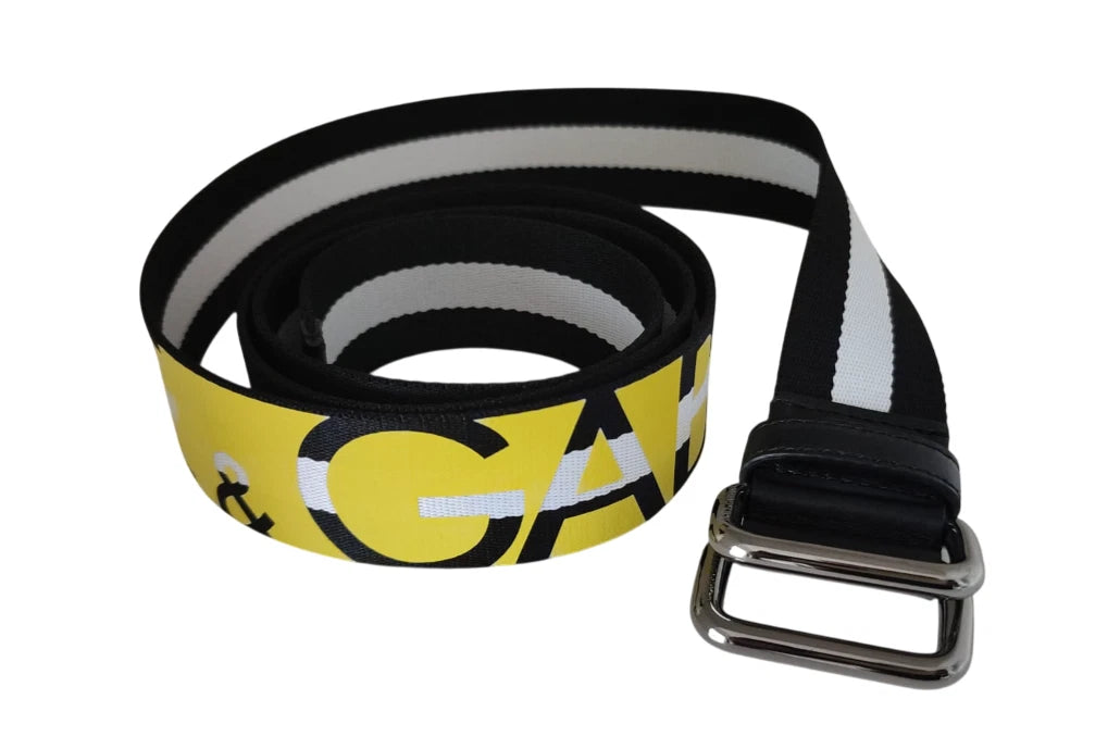 Dolce & Gabbana Black Yellow Logo Striped Metal Buckle Belt