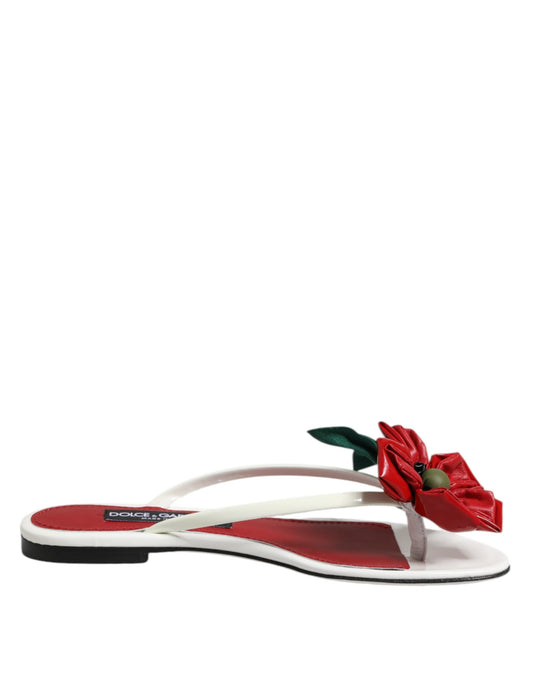 Dolce & Gabbana Red White KEIRA Flower Leather Sandals Shoes
