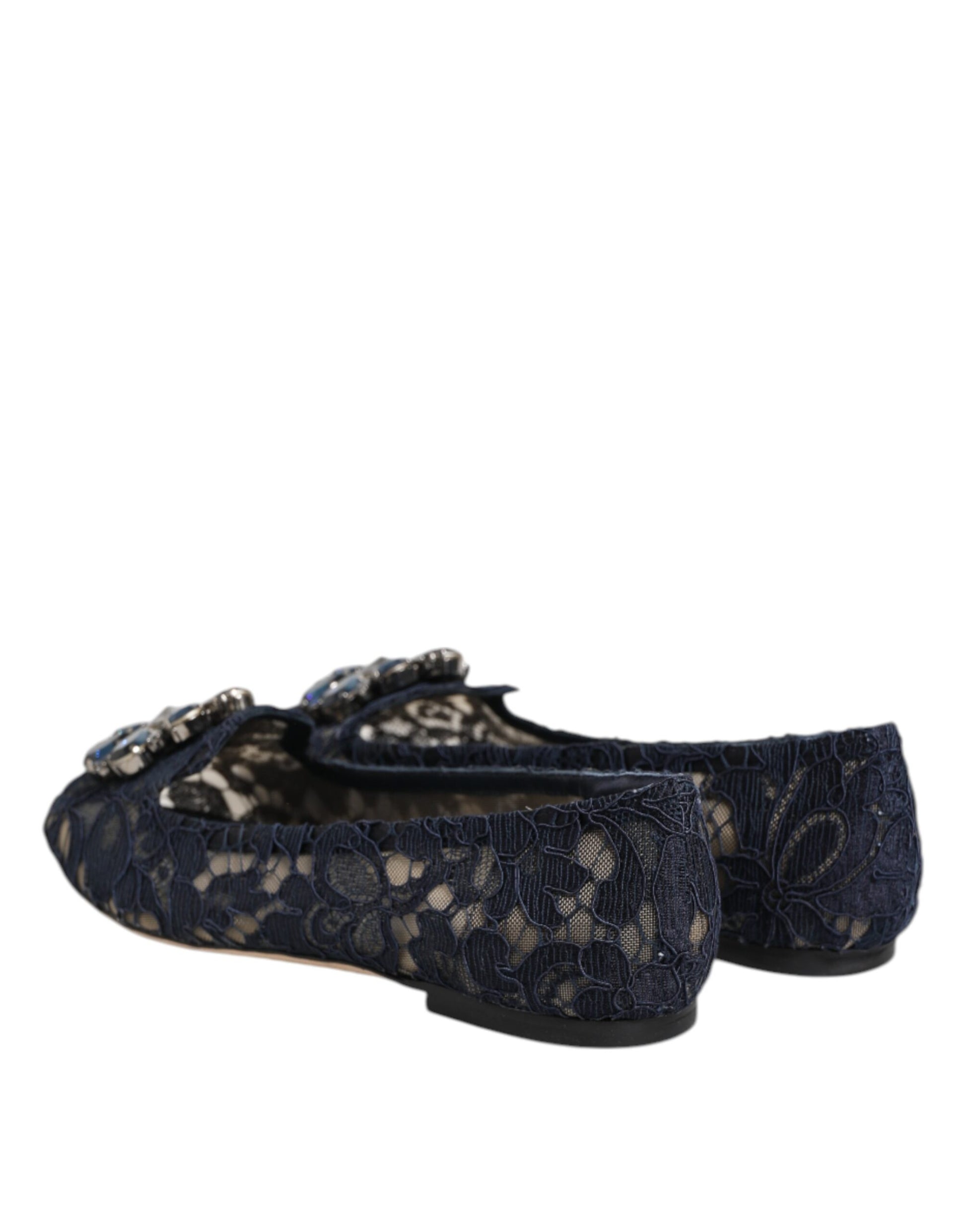Dolce & Gabbana Blue Taormina Lace Crystals Flats Shoes