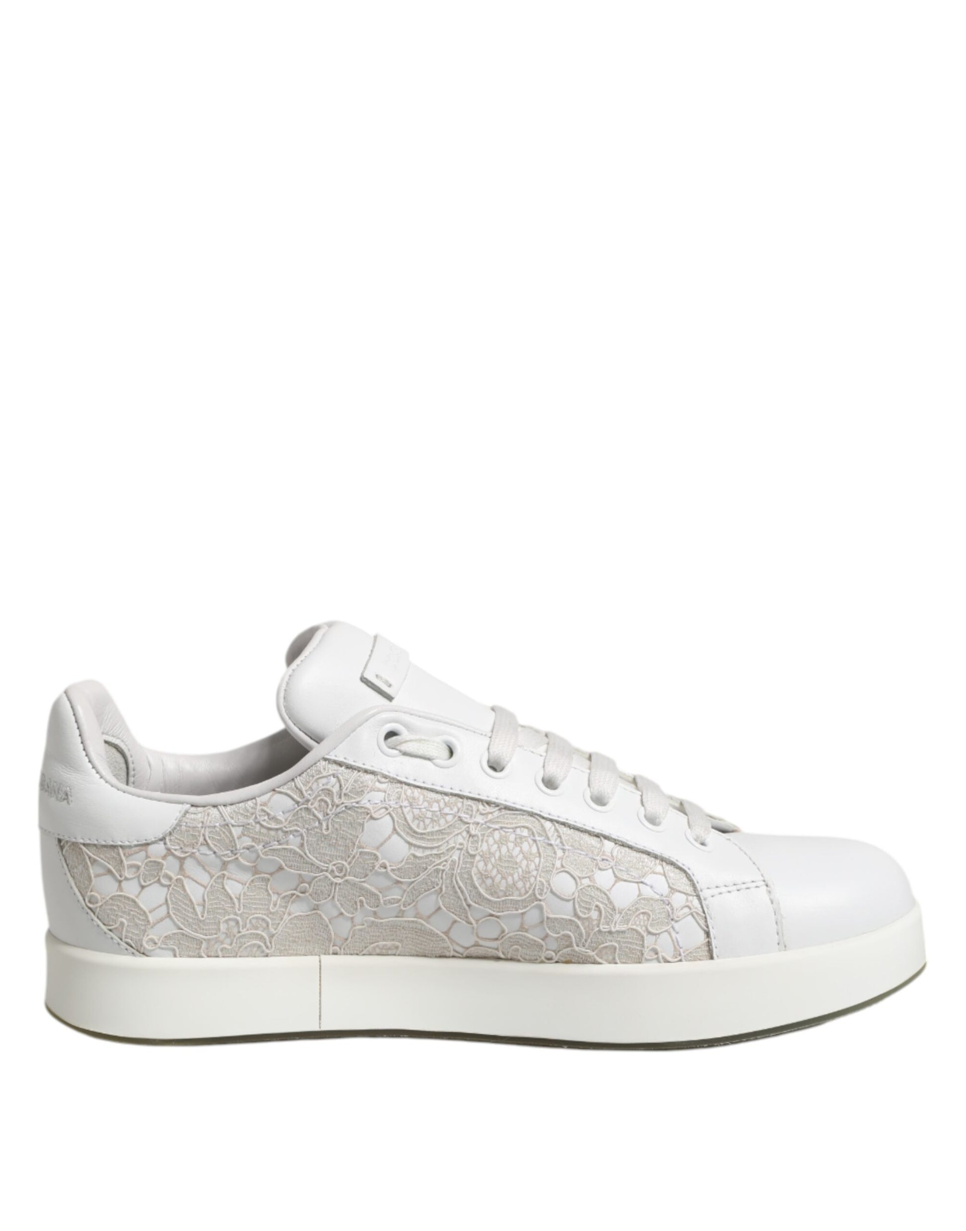 Dolce & Gabbana White Lace Leather Low Top Sneaker Shoes
