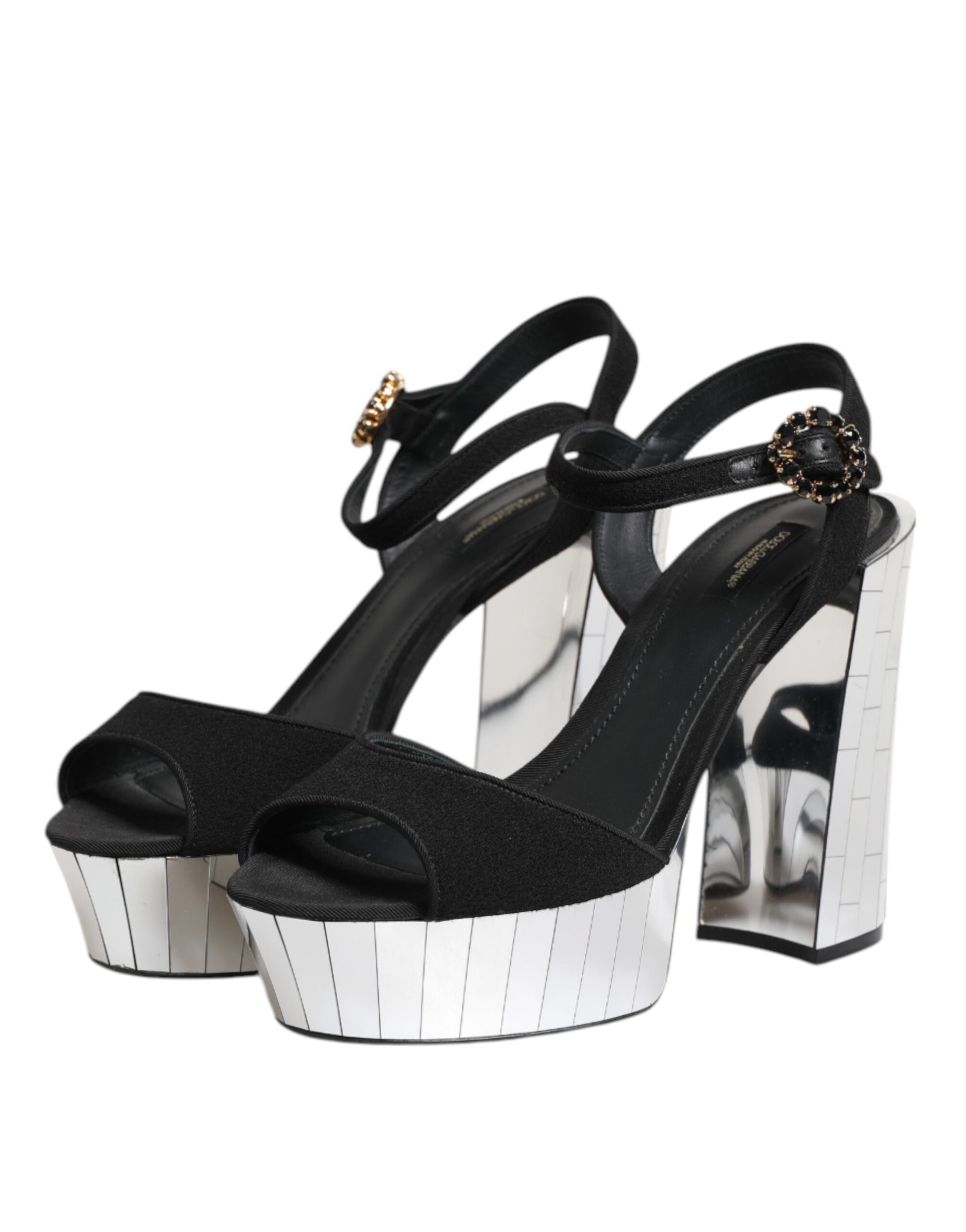 Dolce & Gabbana Black Crystal Ankle Strap Keira Sandal Shoes