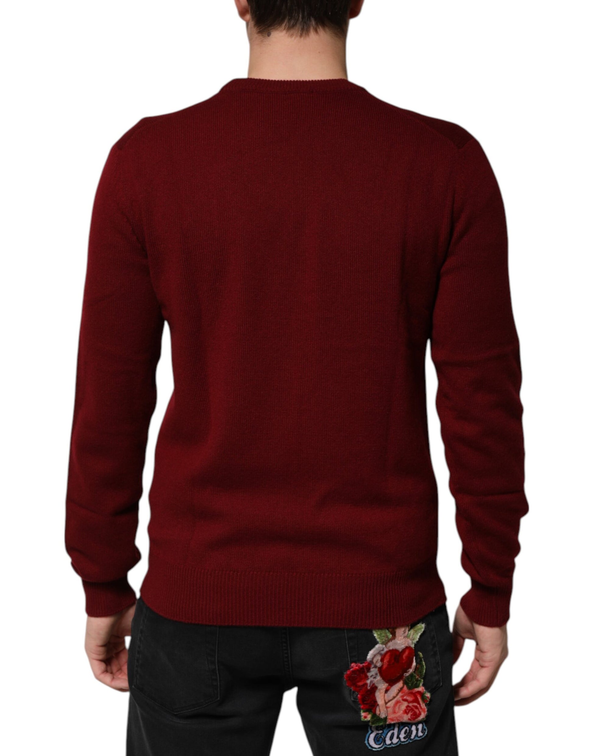 Dolce & Gabbana Burgundy Cashmere Lion Crest Pullover Sweater