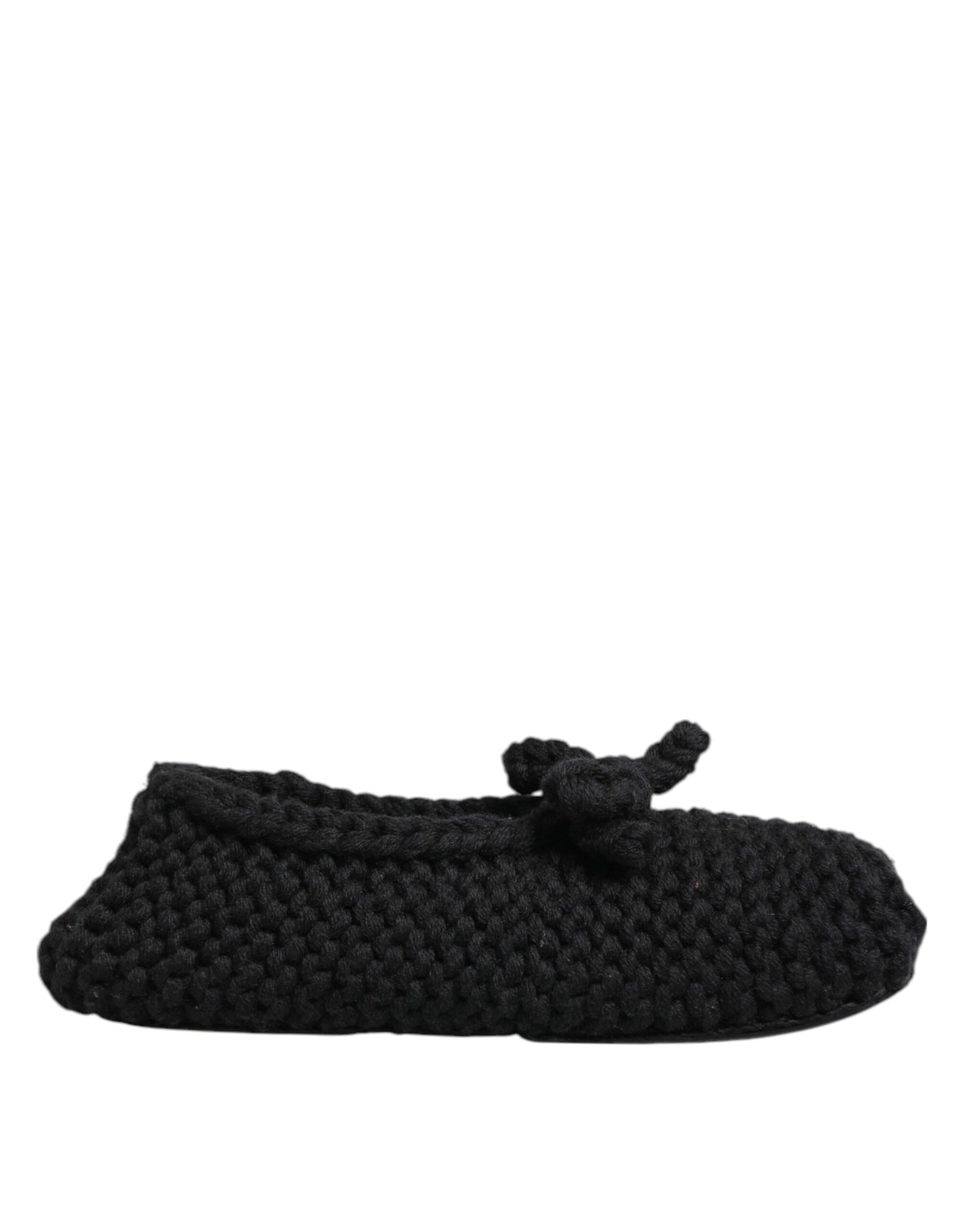 Dolce & Gabbana Black Wool Knit Slip On Ballerina Flats Shoes