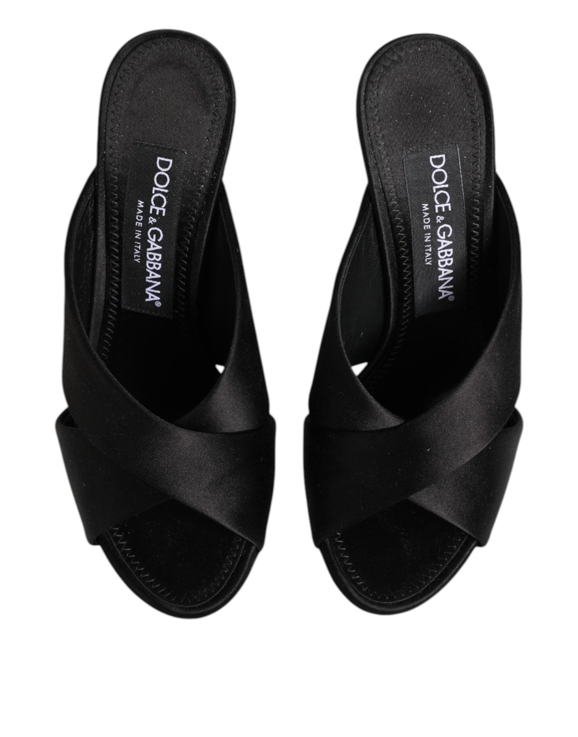 Dolce & Gabbana Black Logo KEIRA Satin Slides Sandals Shoes