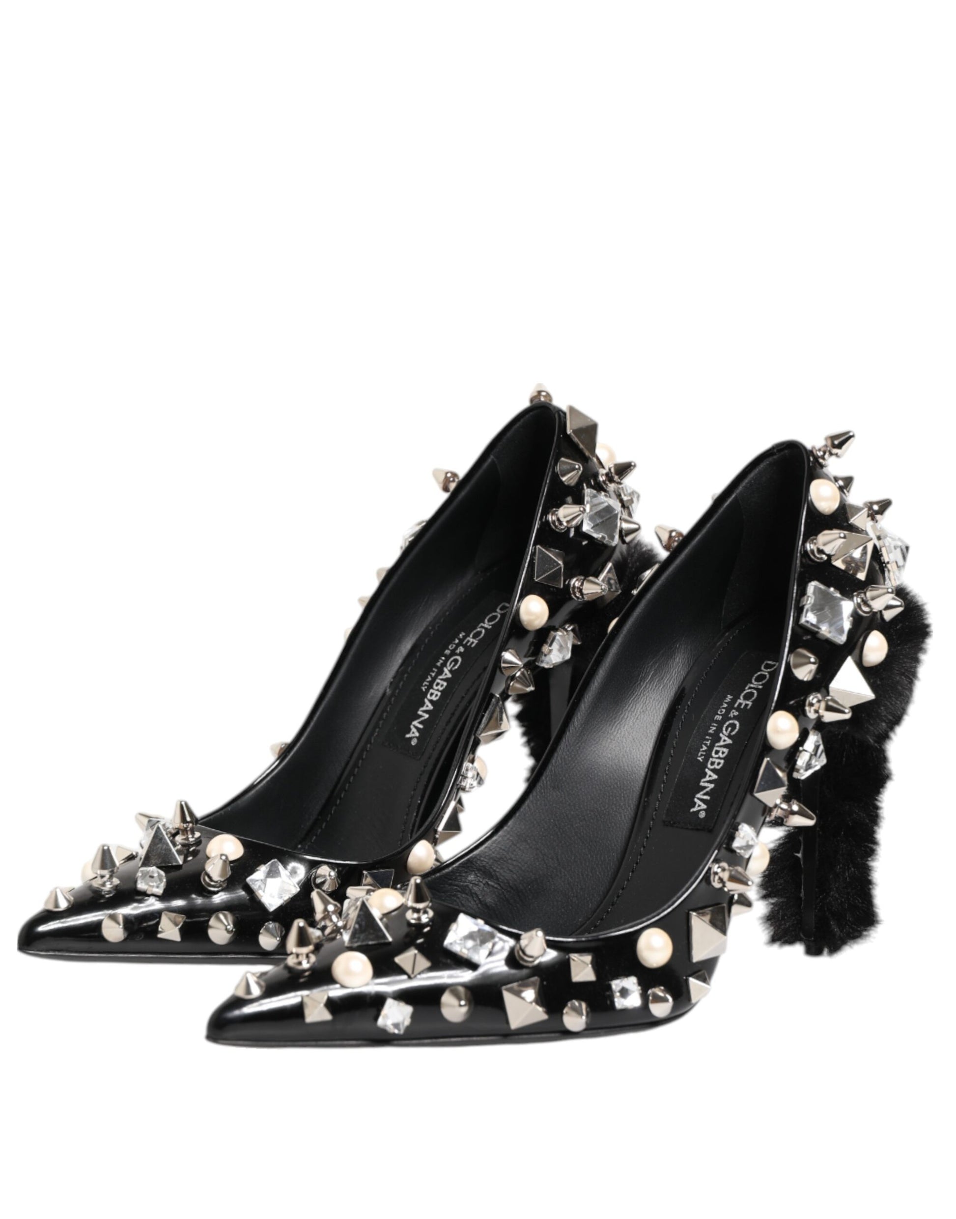 Dolce & Gabbana Black Crystals Studs Stiletto Pumps Shoes