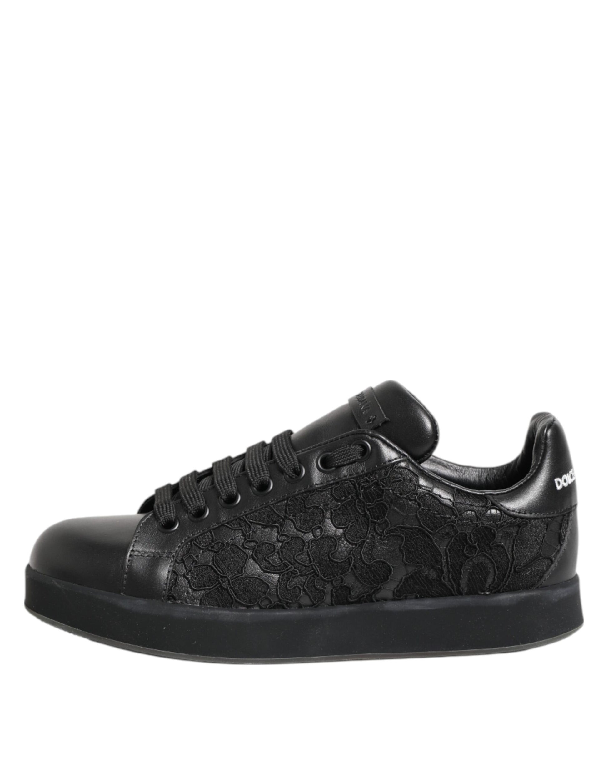 Dolce & Gabbana Black Floral Lace Low Top Sneakers Shoes