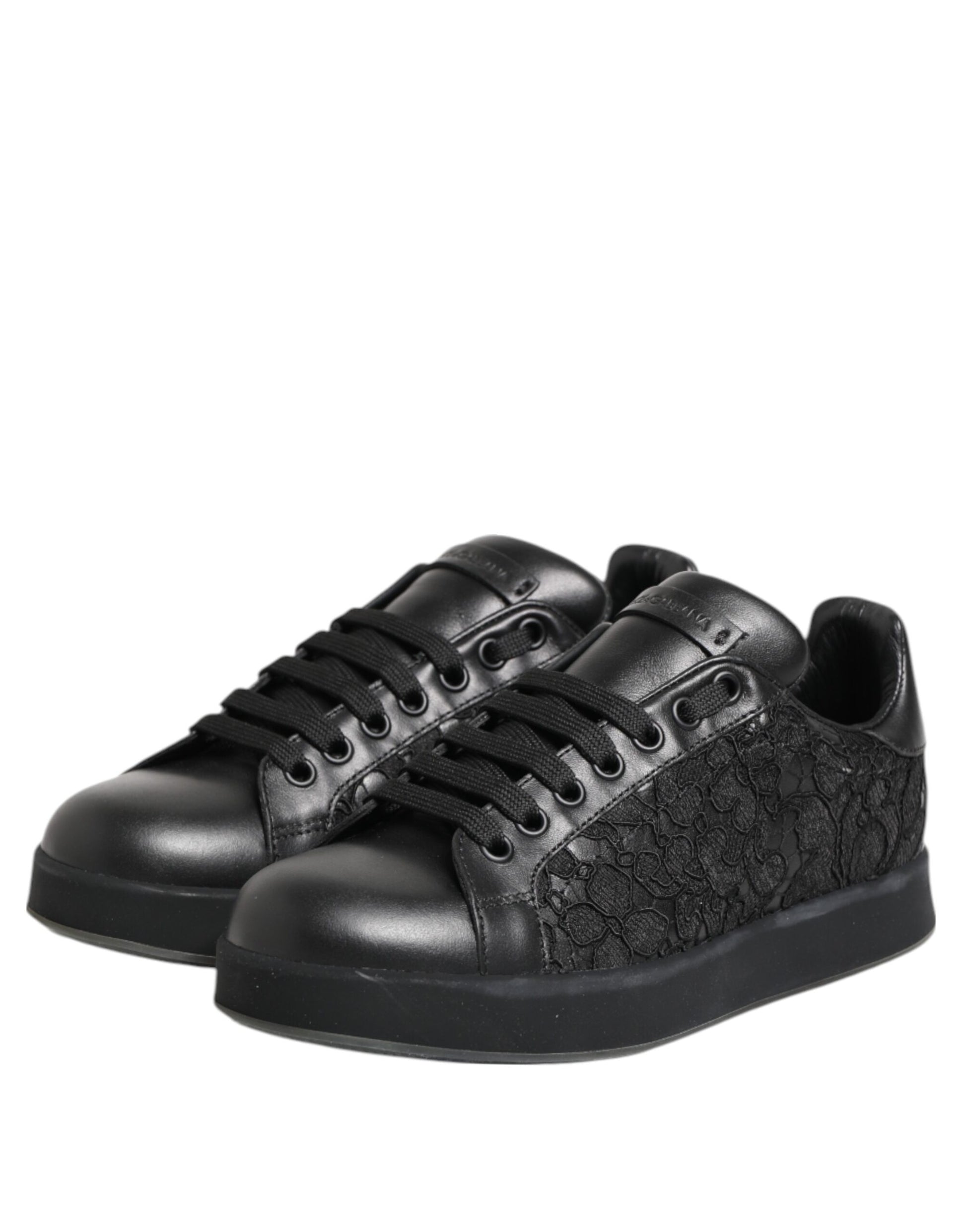 Dolce & Gabbana Black Floral Lace Low Top Sneakers Shoes