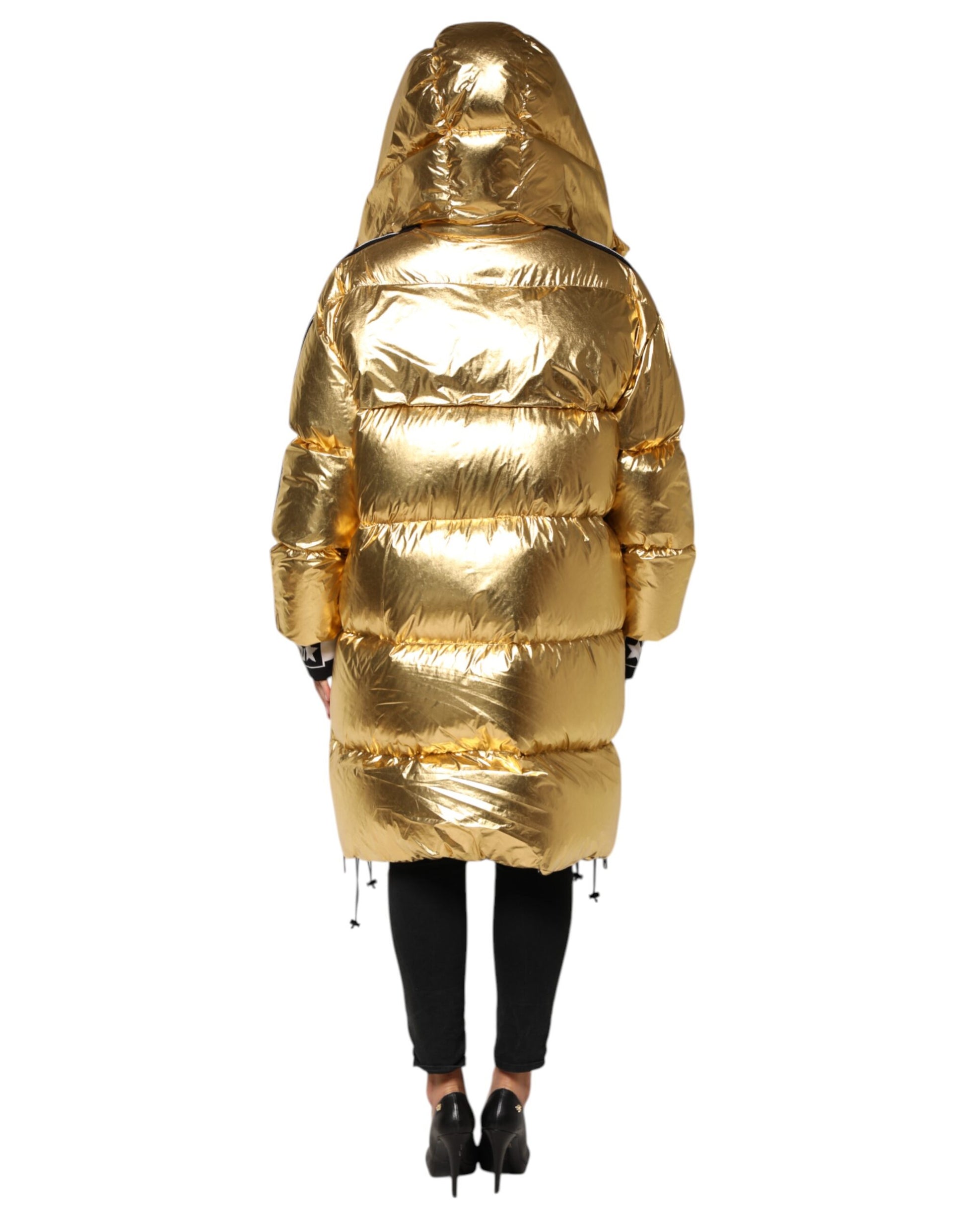 Dolce & Gabbana Gold Hooded Puffer Quilted Full Zip Jacket